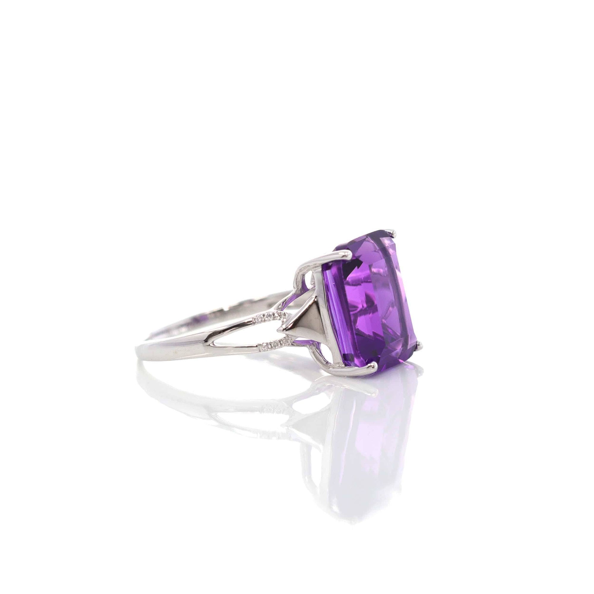 Baikalla Jewelry Gold Amethyst Ring 18k Rose Gold Genuine Amethyst Ring with Diamonds