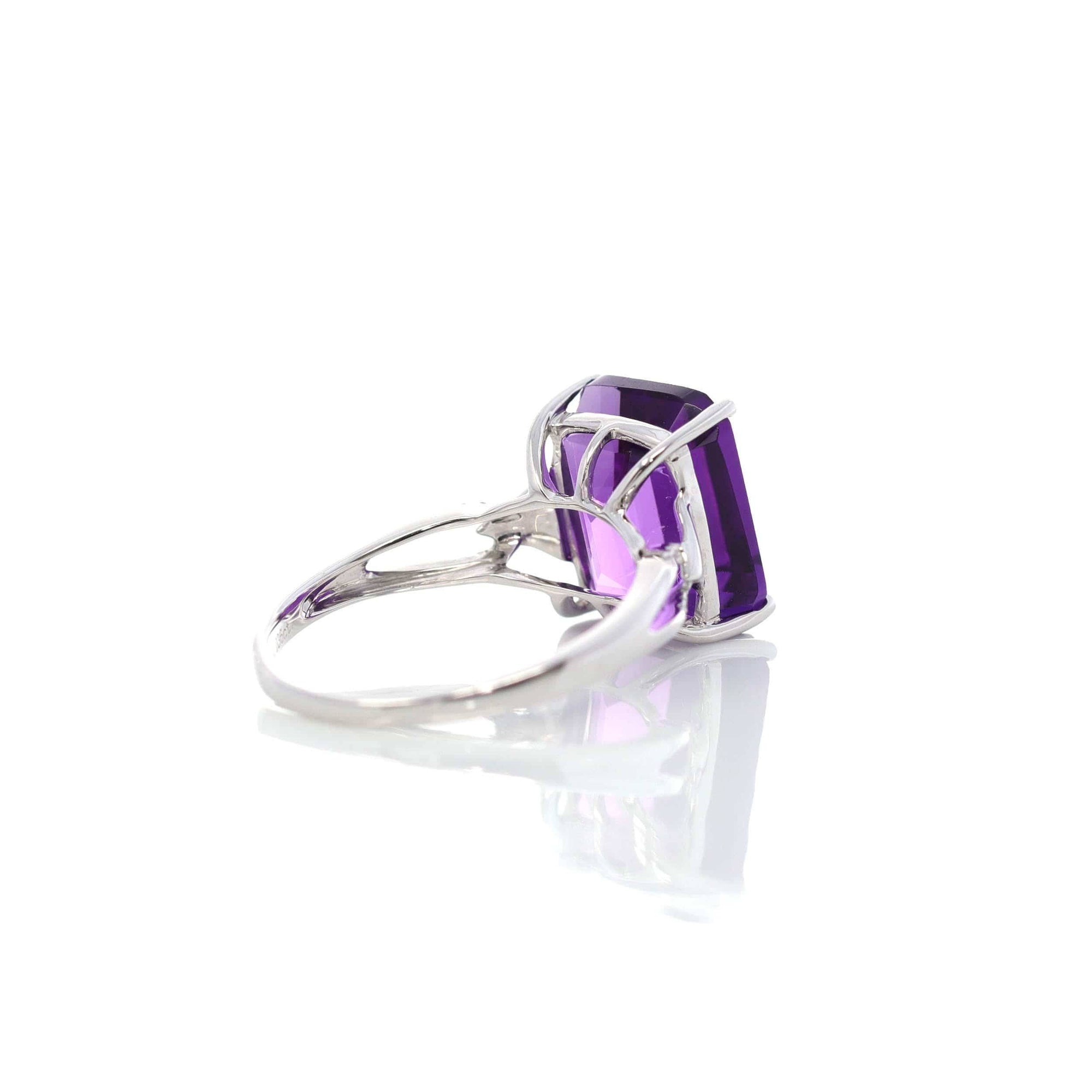 Baikalla Jewelry Gold Amethyst Ring 18k Rose Gold Genuine Amethyst Ring with Diamonds