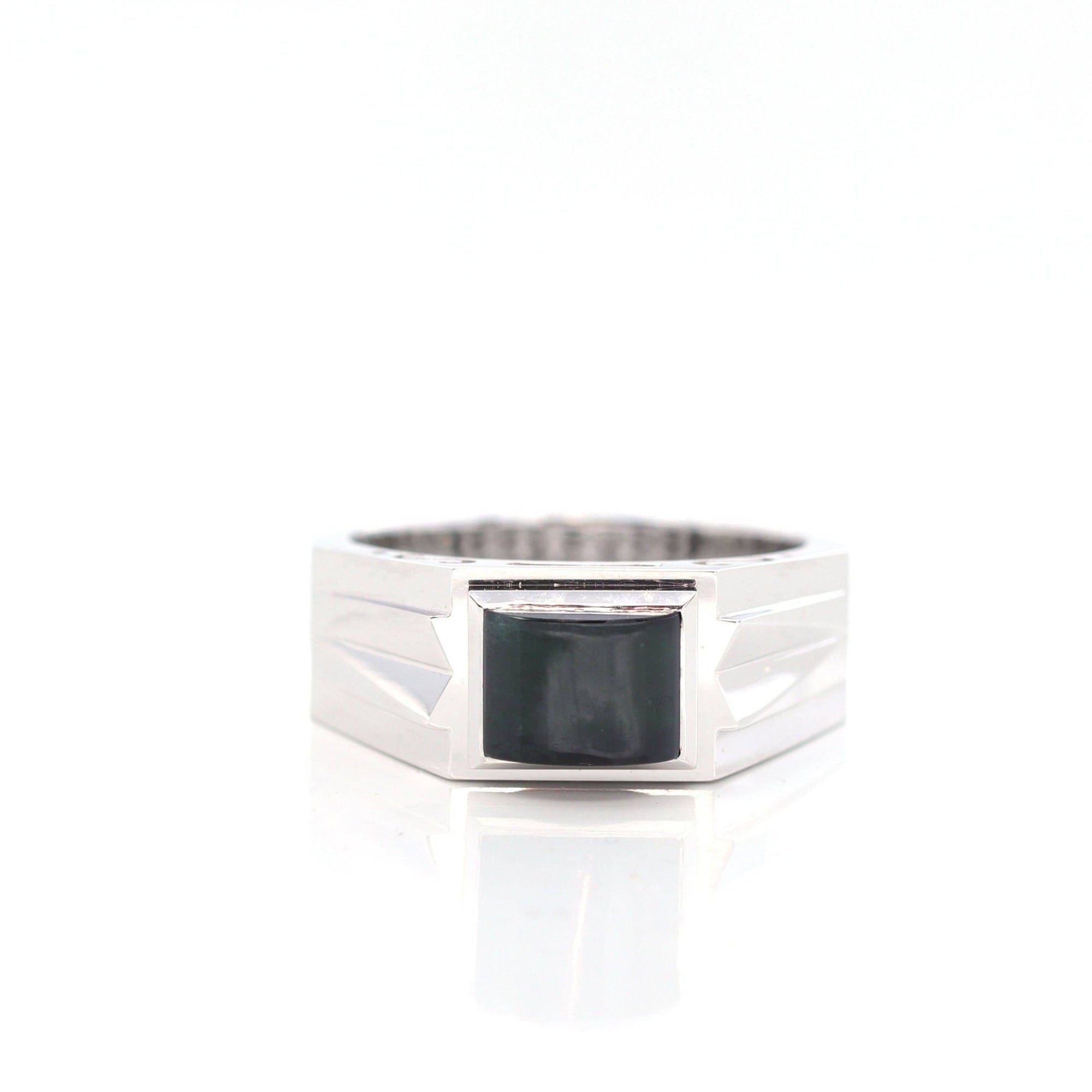 Baikalla Jewelry 7 Baikalla™ &quot;Emerald Cabochon&quot; Genuine Burmese Emerald Cut Black Jadeite Jade Ring