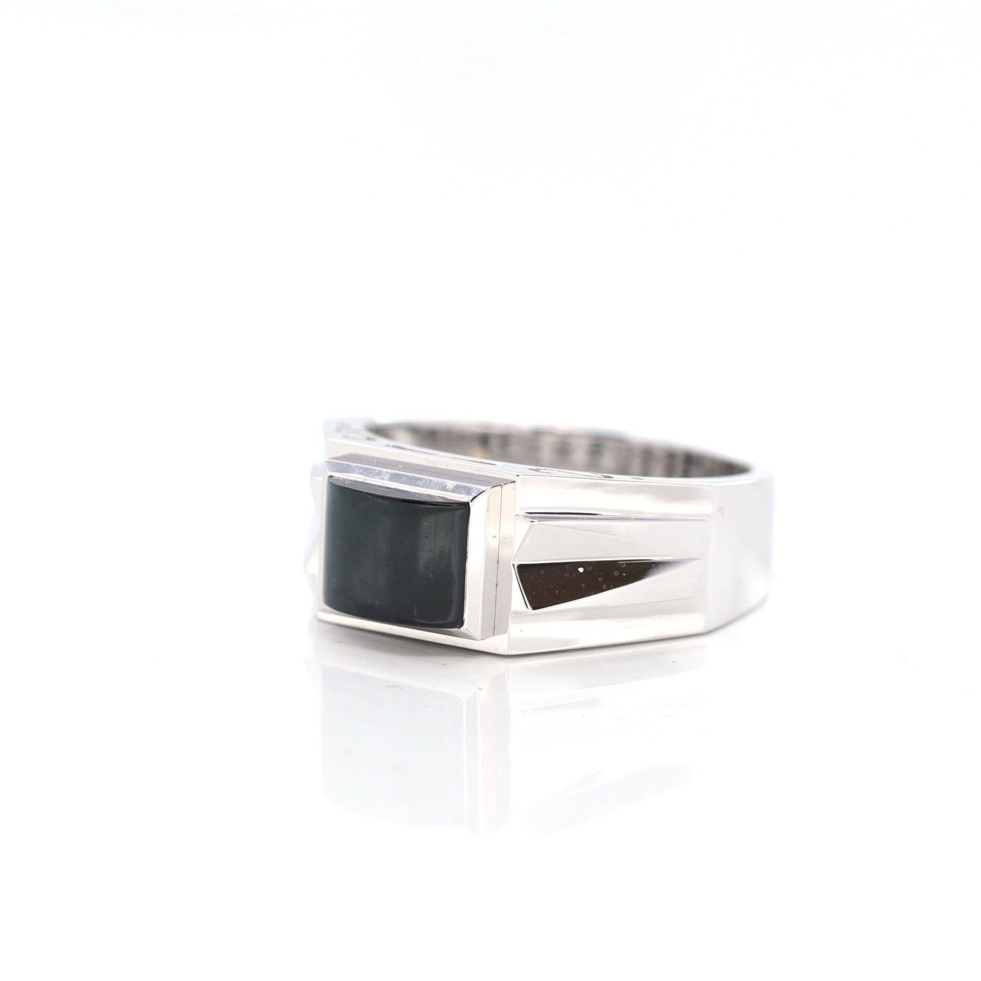 Baikalla Jewelry Baikalla™ &quot;Emerald Cabochon&quot; Genuine Burmese Emerald Cut Black Jadeite Jade Ring