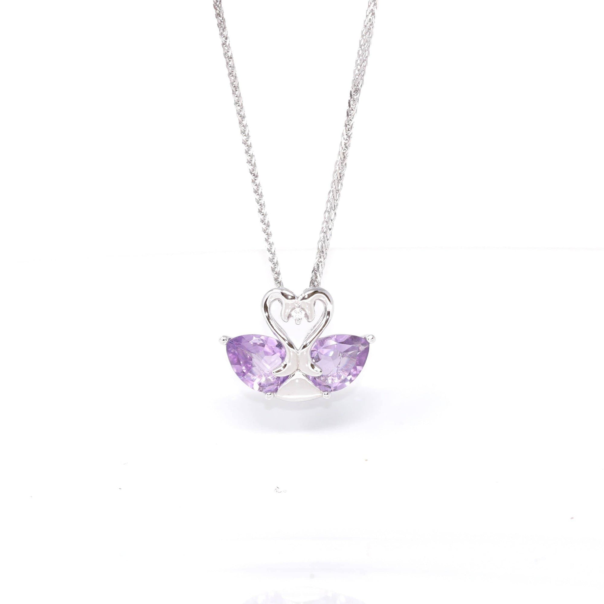 Baikalla Jewelry Silver Amethyst Necklace Amethyst Baikalla™ Classic Sterling Silver Natural Amethyst Garnet Swan Pendant Necklace