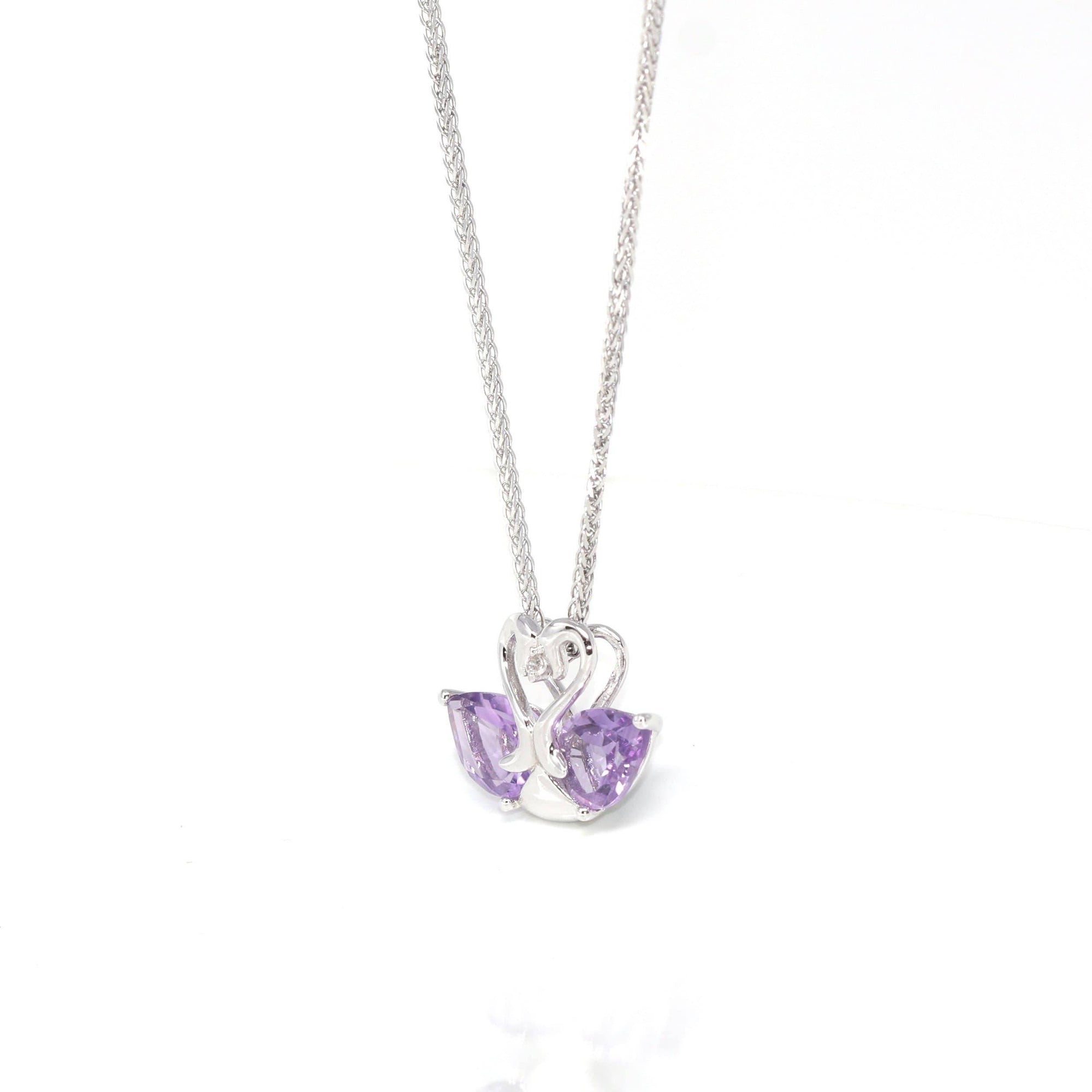 Baikalla Jewelry Silver Amethyst Necklace Baikalla™ Classic Sterling Silver Natural Amethyst Garnet Swan Pendant Necklace