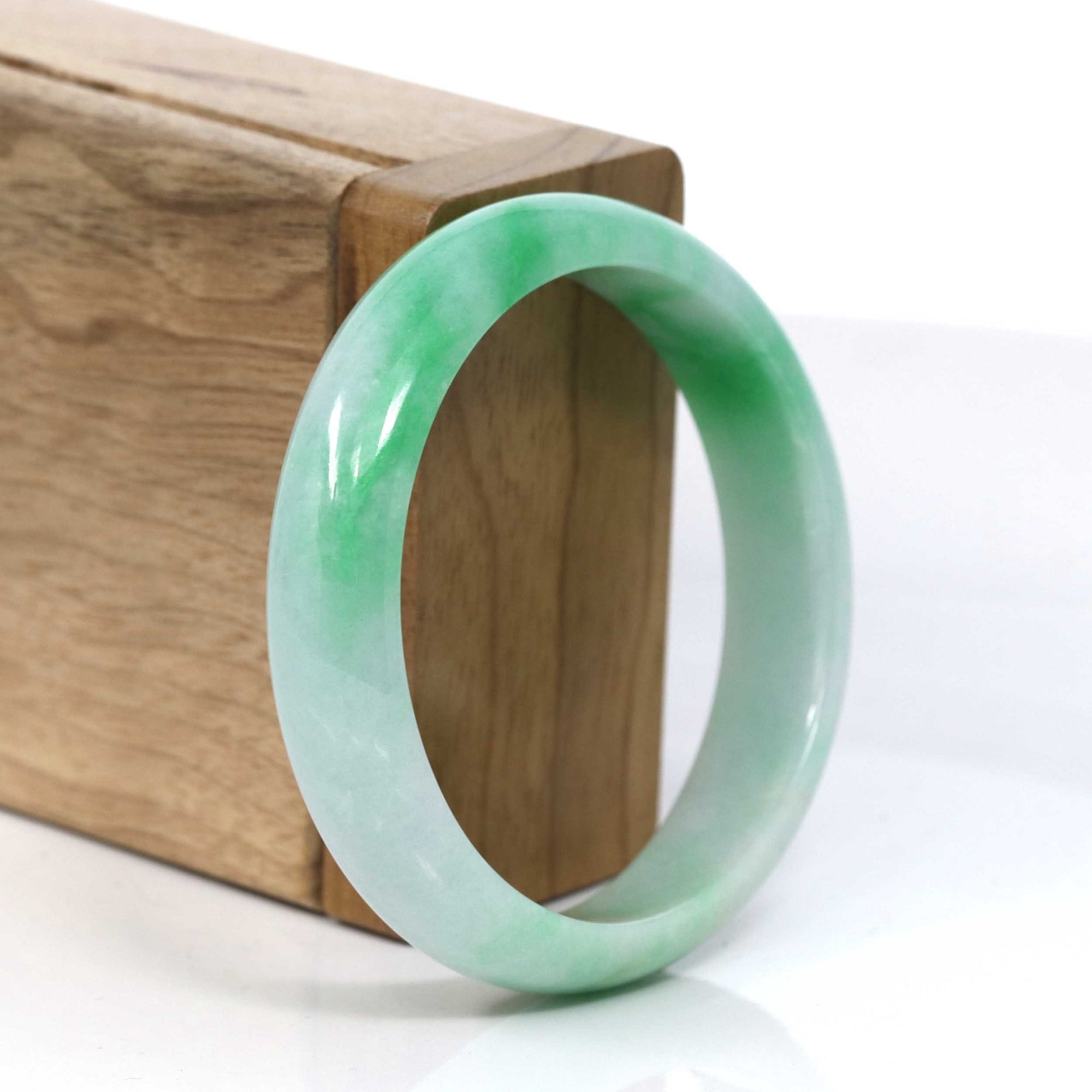 Baikalla Jewelry Jadeite Jade Bangle Bracelet Baikalla Classic Green Natural Jadeite Jade Wider Bangle Bracelet (57.8 mm) #785