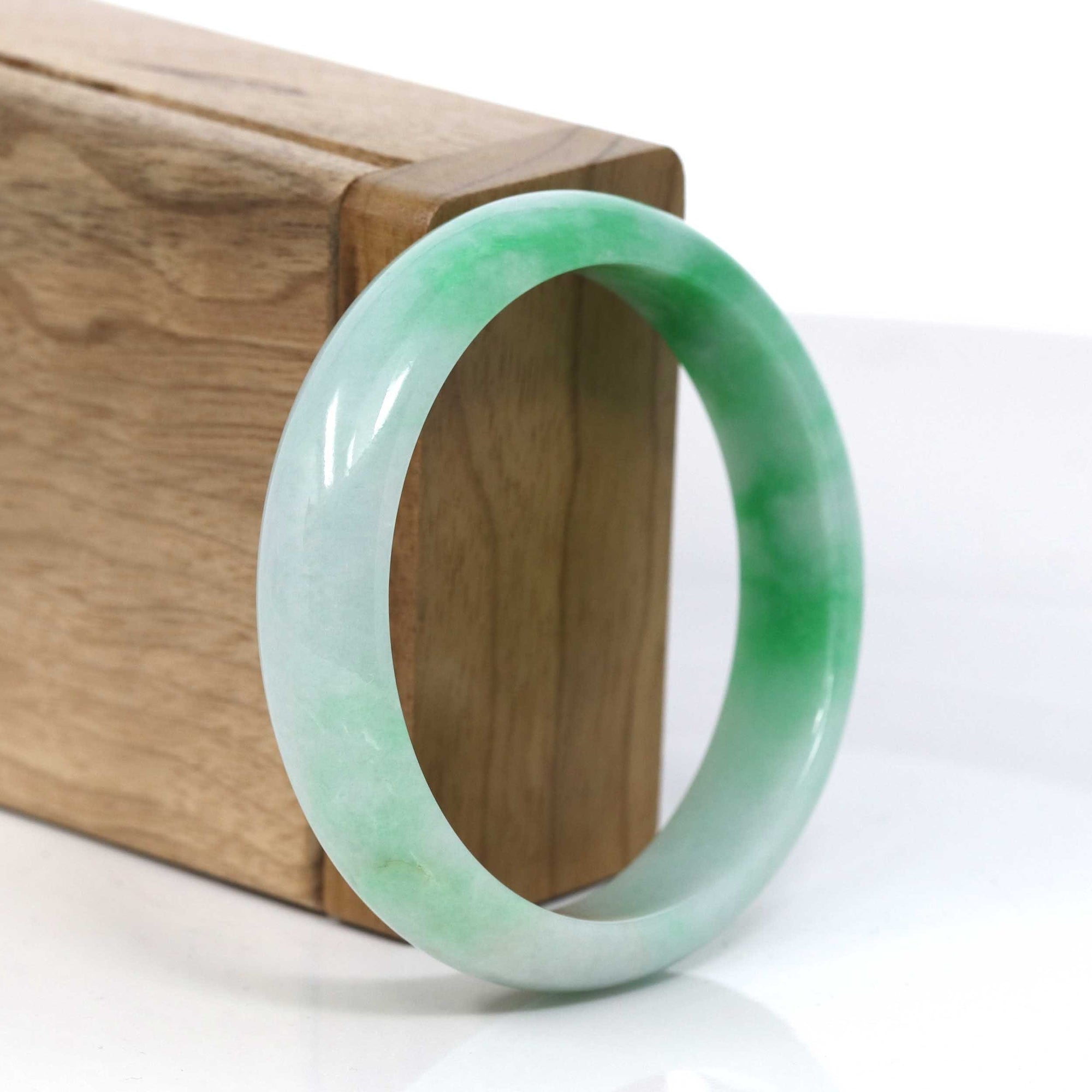 Baikalla Jewelry Jadeite Jade Bangle Bracelet Baikalla Classic Green Natural Jadeite Jade Wider Bangle Bracelet (57.8 mm) #785