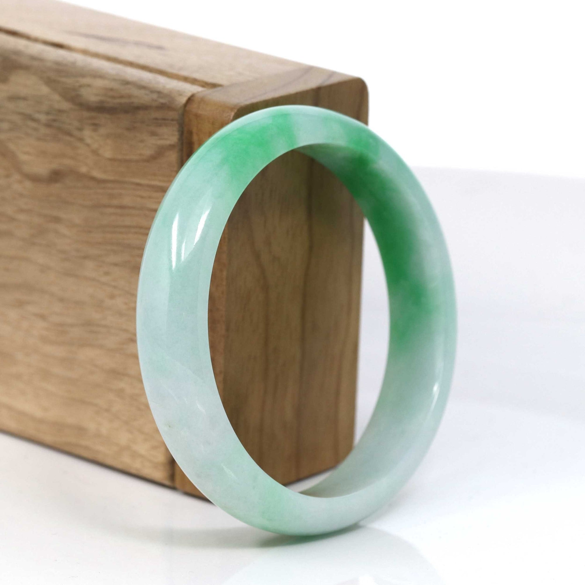 Baikalla Jewelry Jadeite Jade Bangle Bracelet Baikalla Classic Green Natural Jadeite Jade Wider Bangle Bracelet (57.8 mm) #785