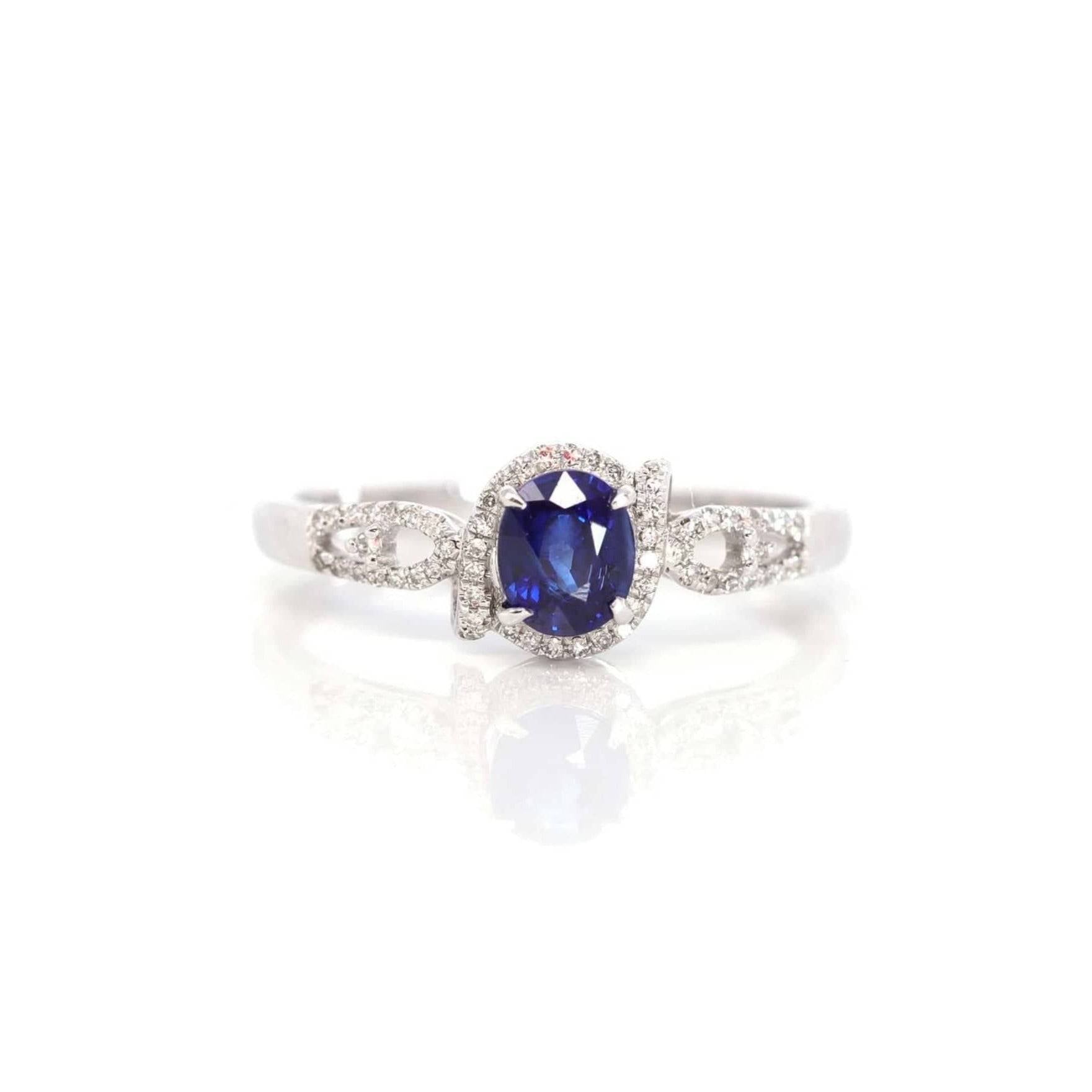 Baikalla Jewelry Gold Amethyst Ring 18k White Gold Natural Blue Sapphire Ring with Diamonds