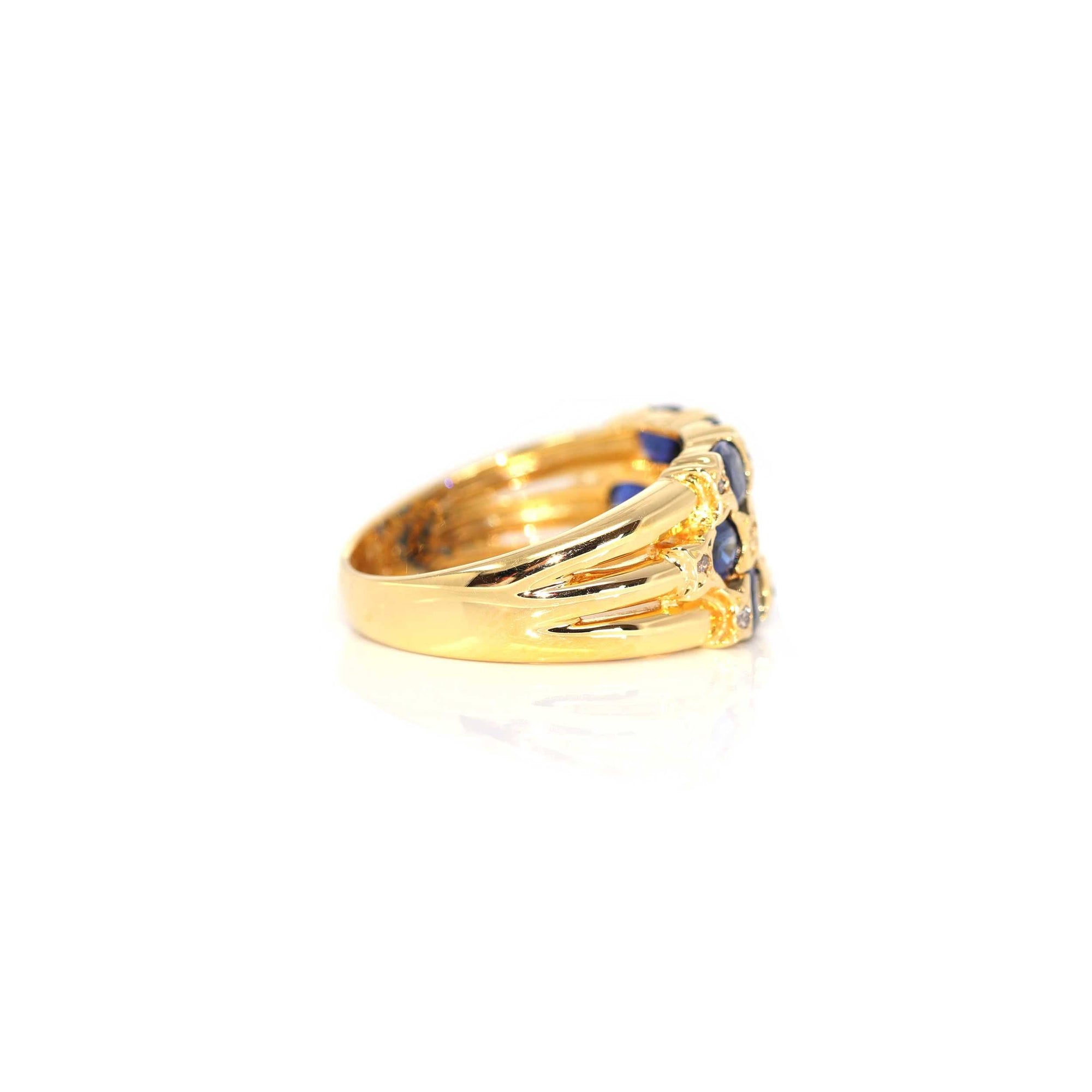 Baikalla Jewelry Gold Sapphire Ring 18k Yellow Gold Natural Blue Sapphire Ring with Diamonds