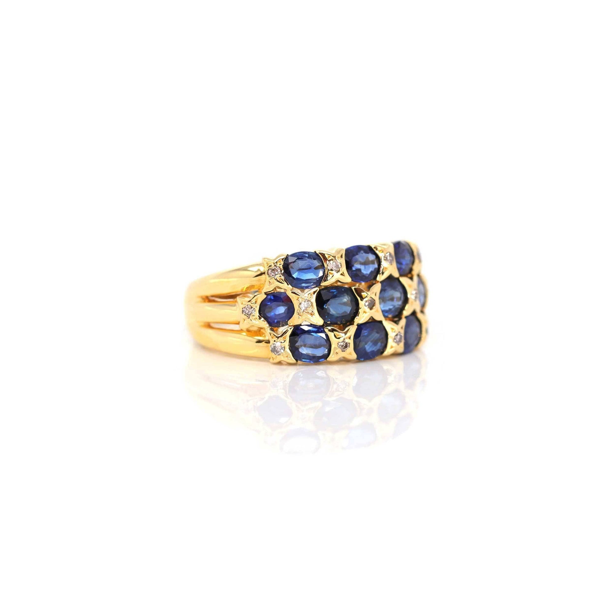 Baikalla Jewelry Gold Sapphire Ring 18k Yellow Gold Natural Blue Sapphire Ring with Diamonds