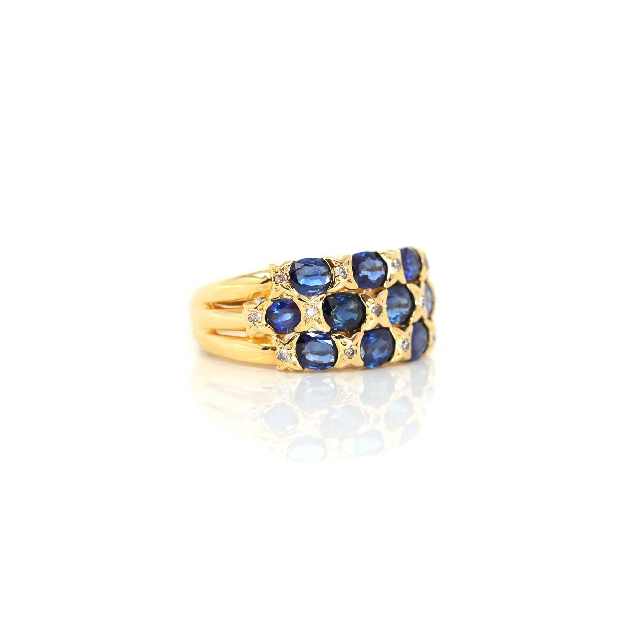 Baikalla Jewelry Gold Sapphire Ring 18k Yellow Gold Natural Blue Sapphire Ring with Diamonds