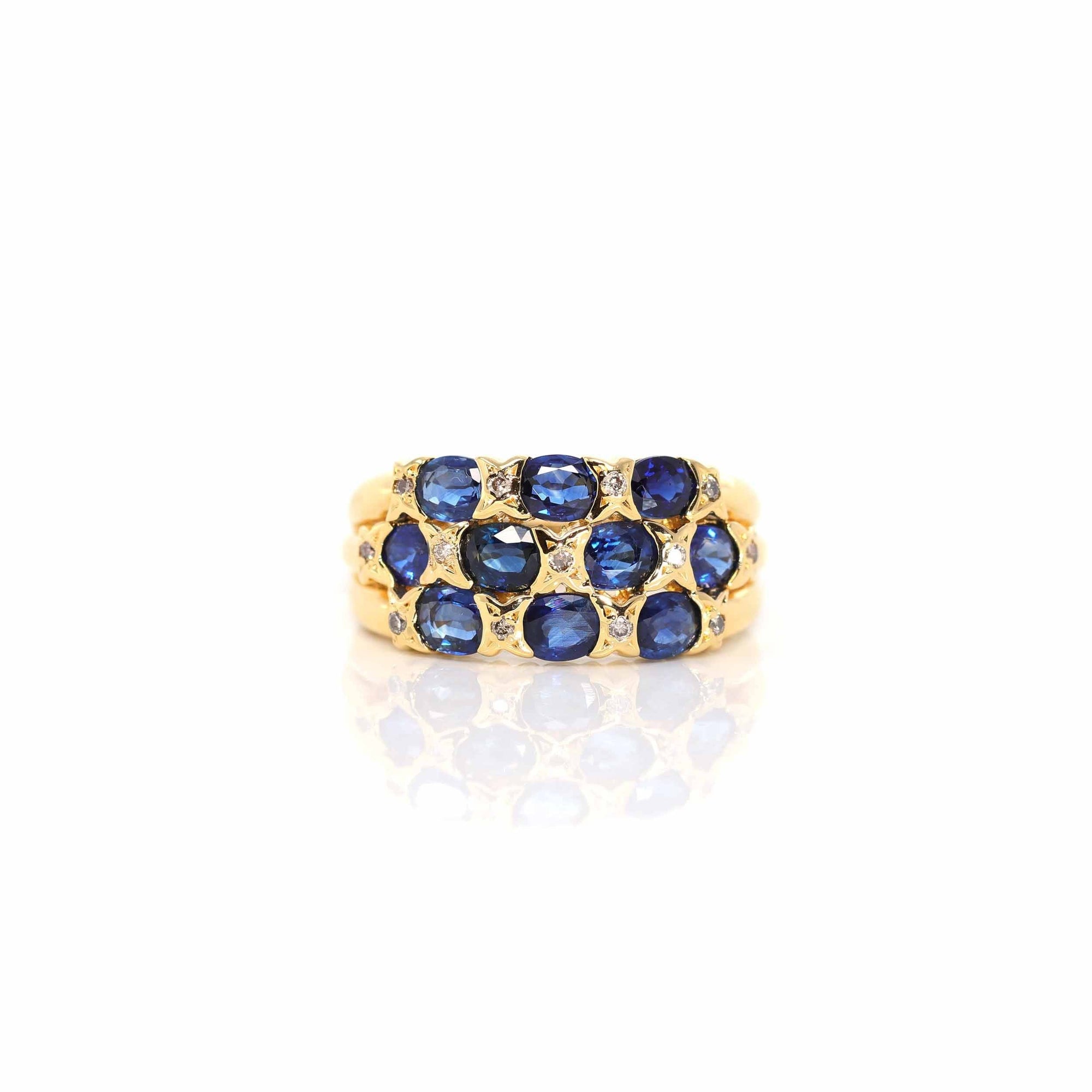 Baikalla Jewelry Gold Sapphire Ring 18k Yellow Gold Natural Blue Sapphire Ring with Diamonds