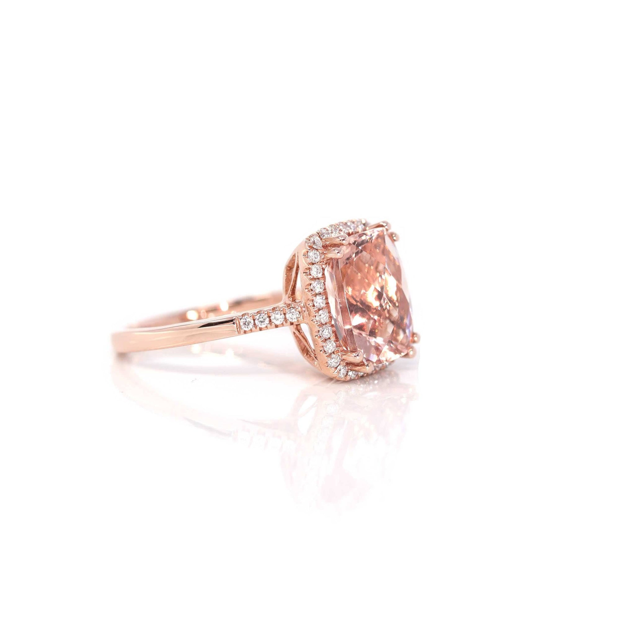 Baikalla Jewelry 14K Gold Morganite Ring 14k Rose Gold Natural Champagne Morganite Ring with Diamonds