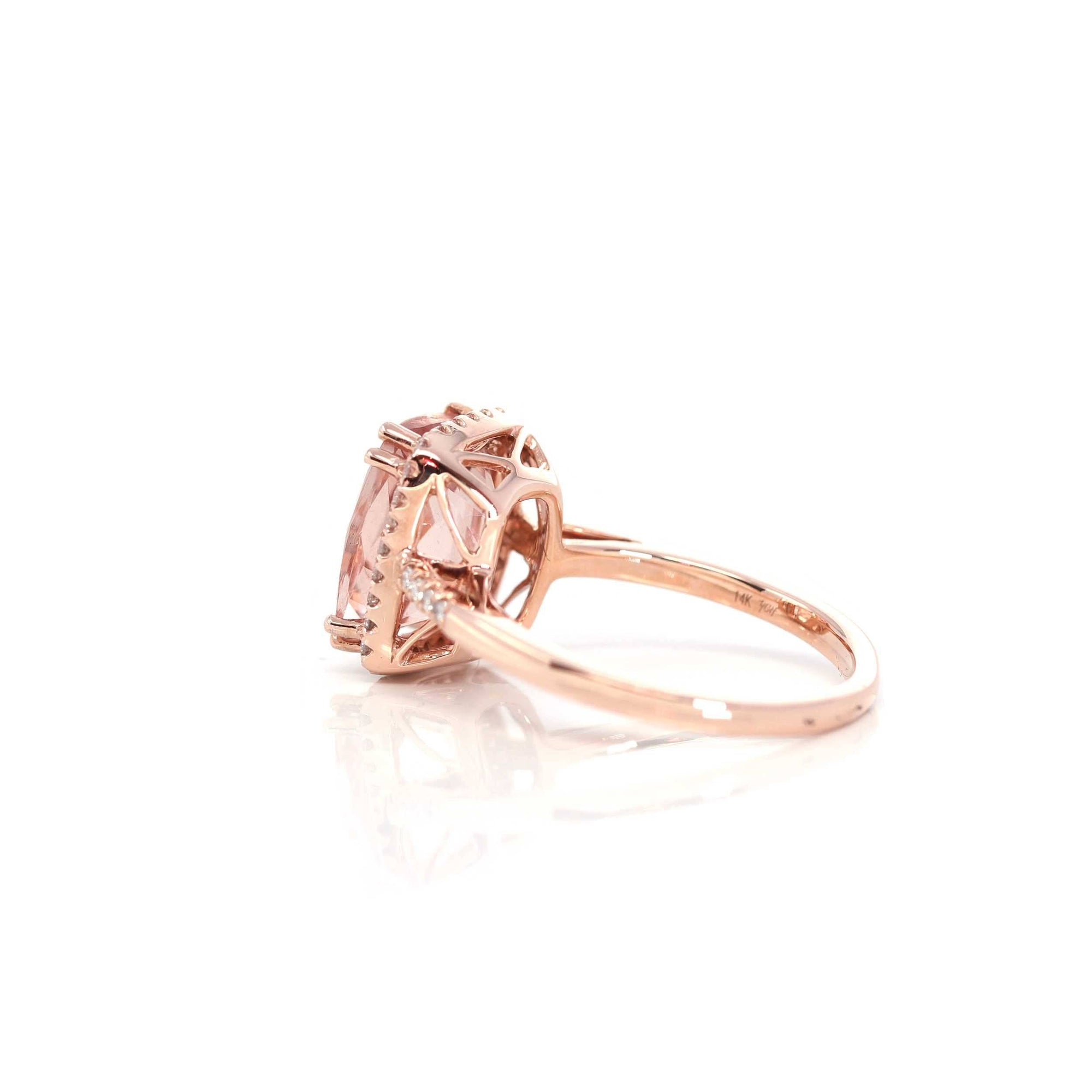 Baikalla Jewelry 14K Gold Morganite Ring 14k Rose Gold Natural Champagne Morganite Ring with Diamonds