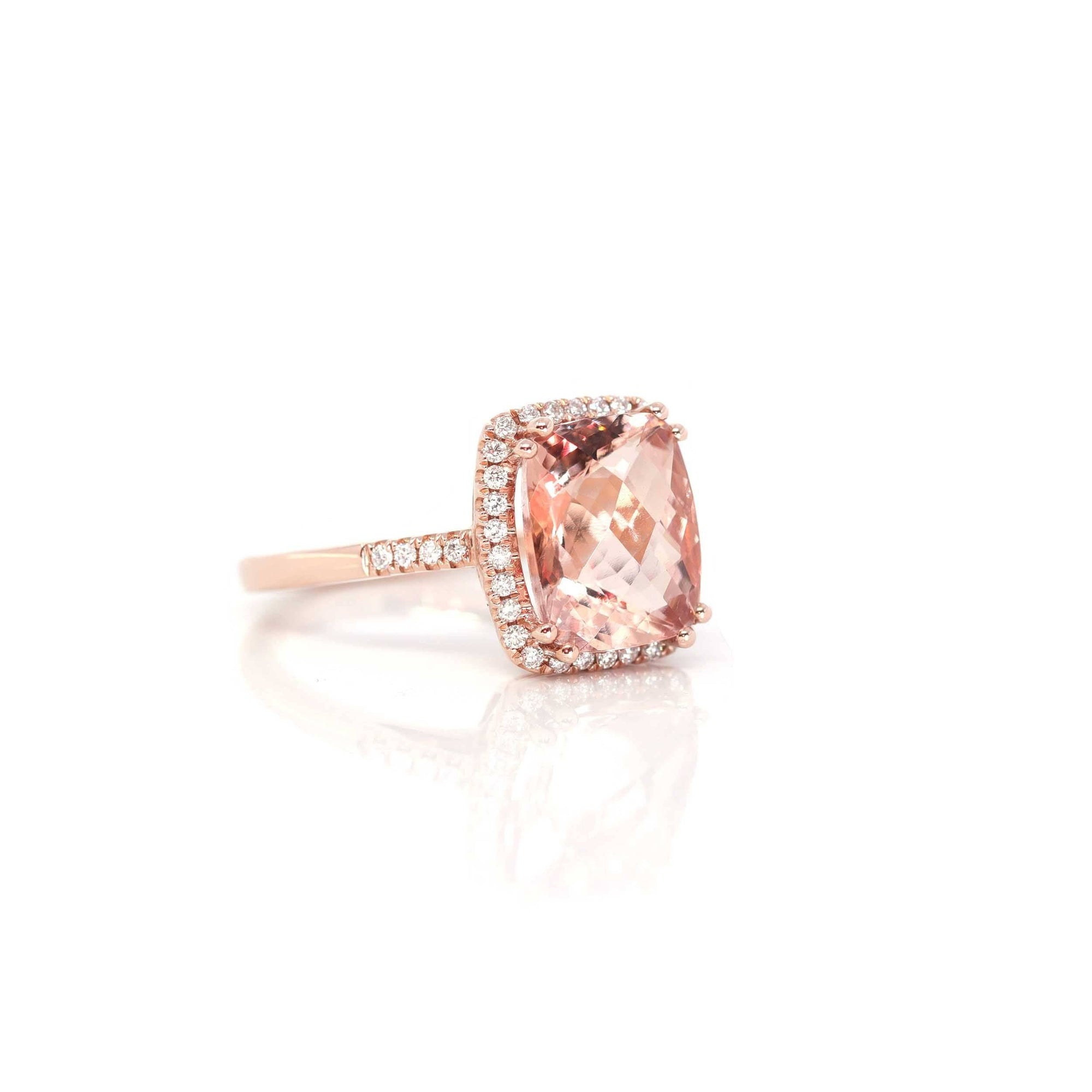 Baikalla Jewelry 14K Gold Morganite Ring 14k Rose Gold Natural Champagne Morganite Ring with Diamonds