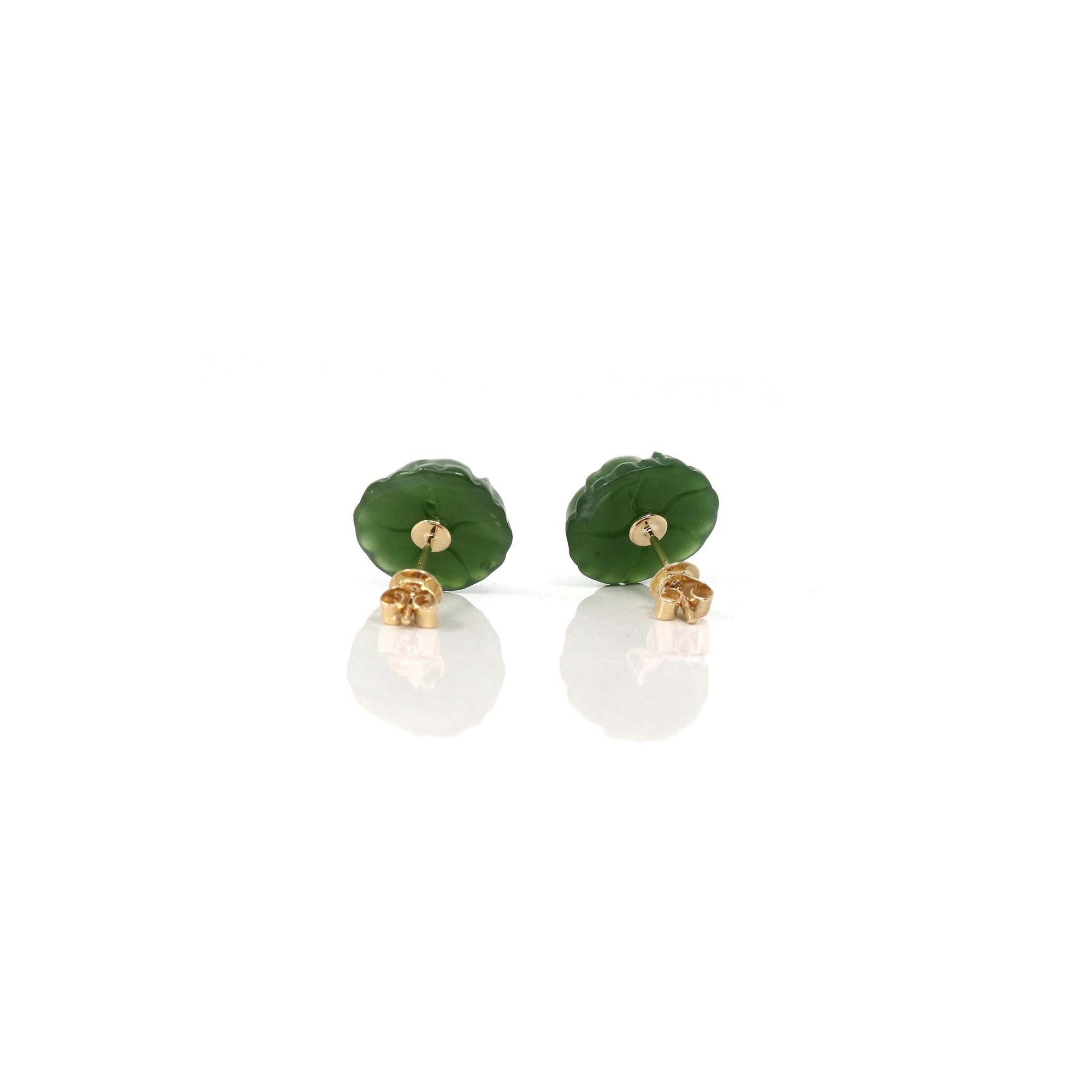 Baikalla Jewelry Gold Jade Earrings Baikalla™ "Peony Flowers" 18k Solid Gold Real Green Jade Peony Flower Earrings