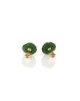 Baikalla Jewelry Gold Jade Earrings Baikalla™ "Peony Flowers" 18k Solid Gold Real Green Jade Peony Flower Earrings