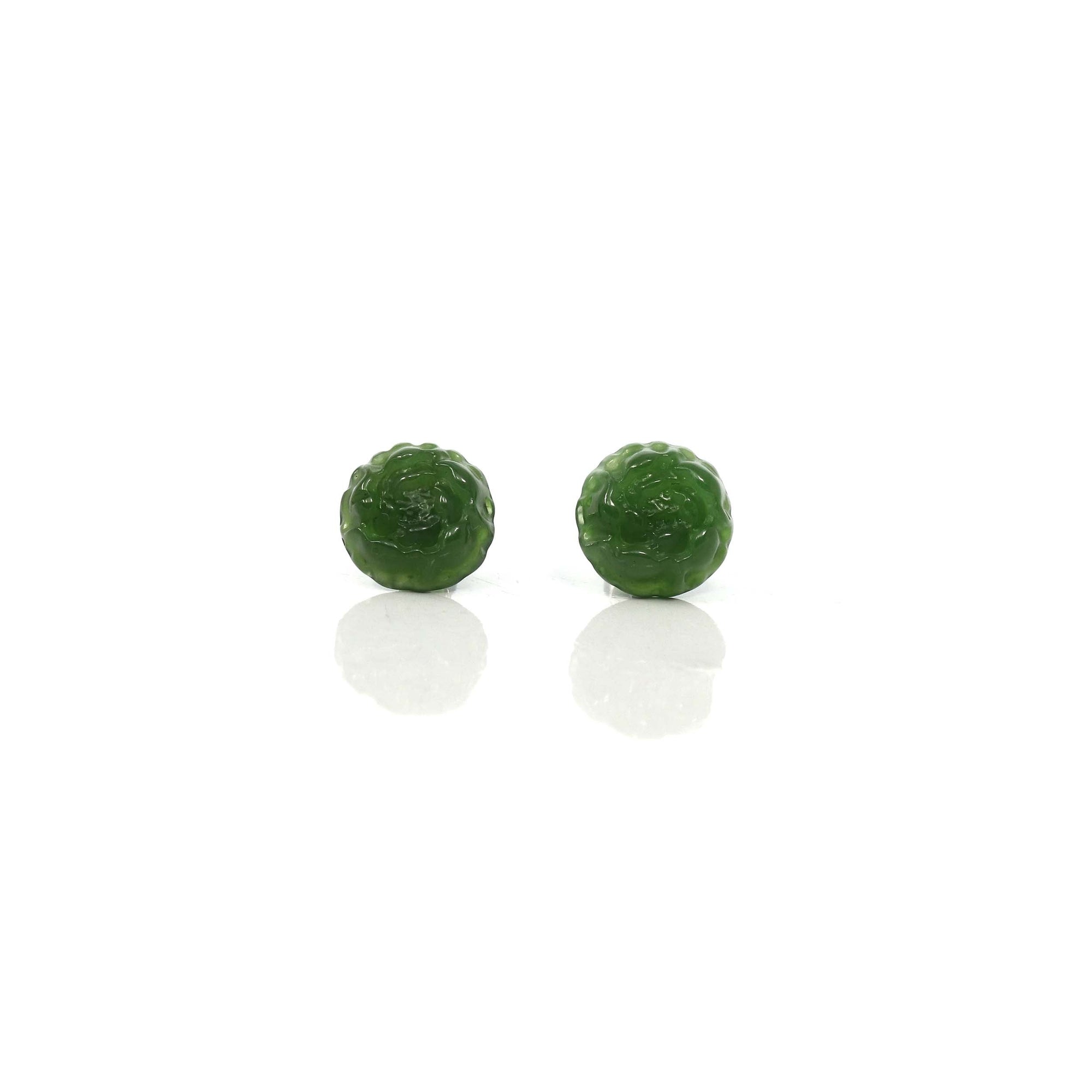 Baikalla Jewelry Gold Jade Earrings Baikalla™ "Peony Flowers" 18k Solid Gold Real Green Jade Peony Flower Earrings