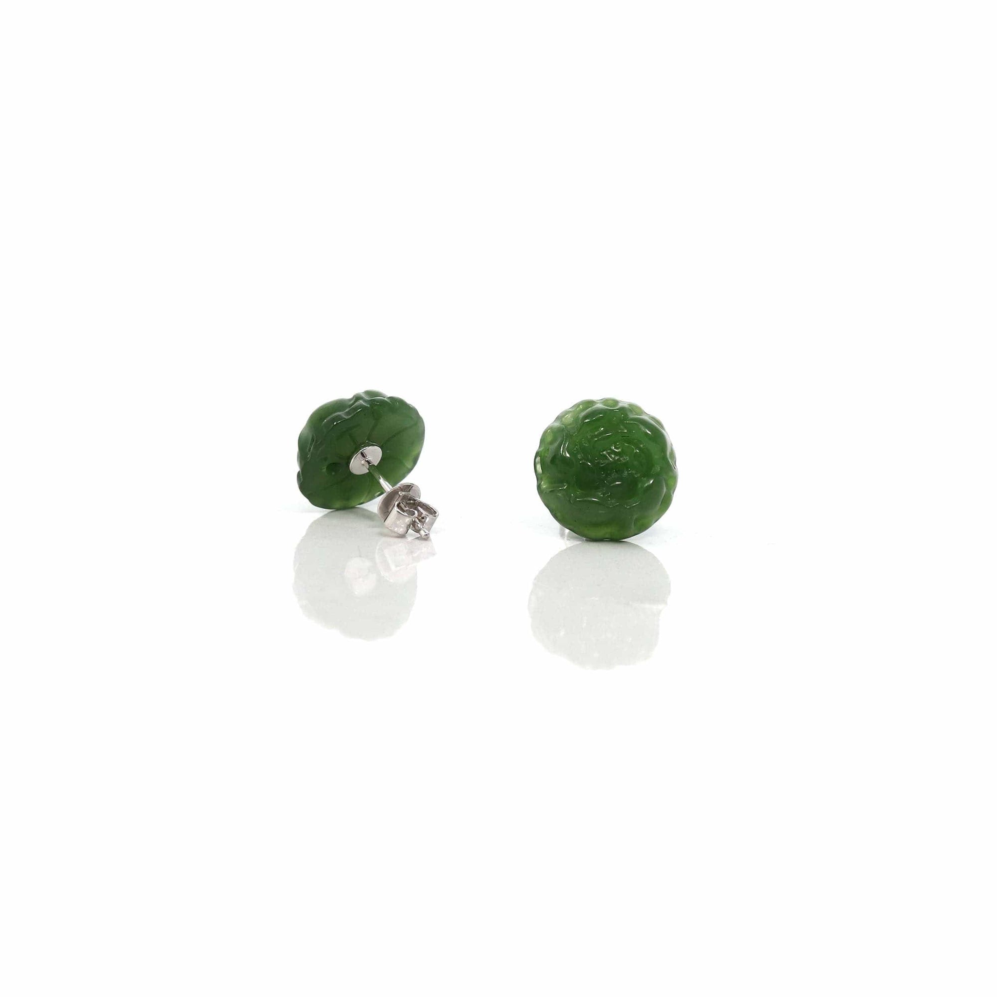 Baikalla Jewelry Gold Jade Earrings Baikalla™ &quot;Peony Flowers&quot; 18k Solid Gold Real Green Jade Peony Flower Earrings