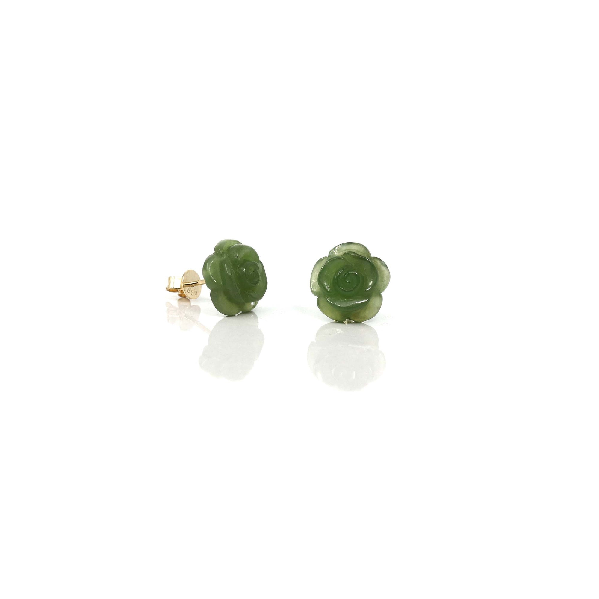 Baikalla Jewelry Gold Jade Earrings Copy of Baikalla™ &quot;Rose Flowers&quot; 18k Solid Gold Real Green Jade Rose Flower Earrings