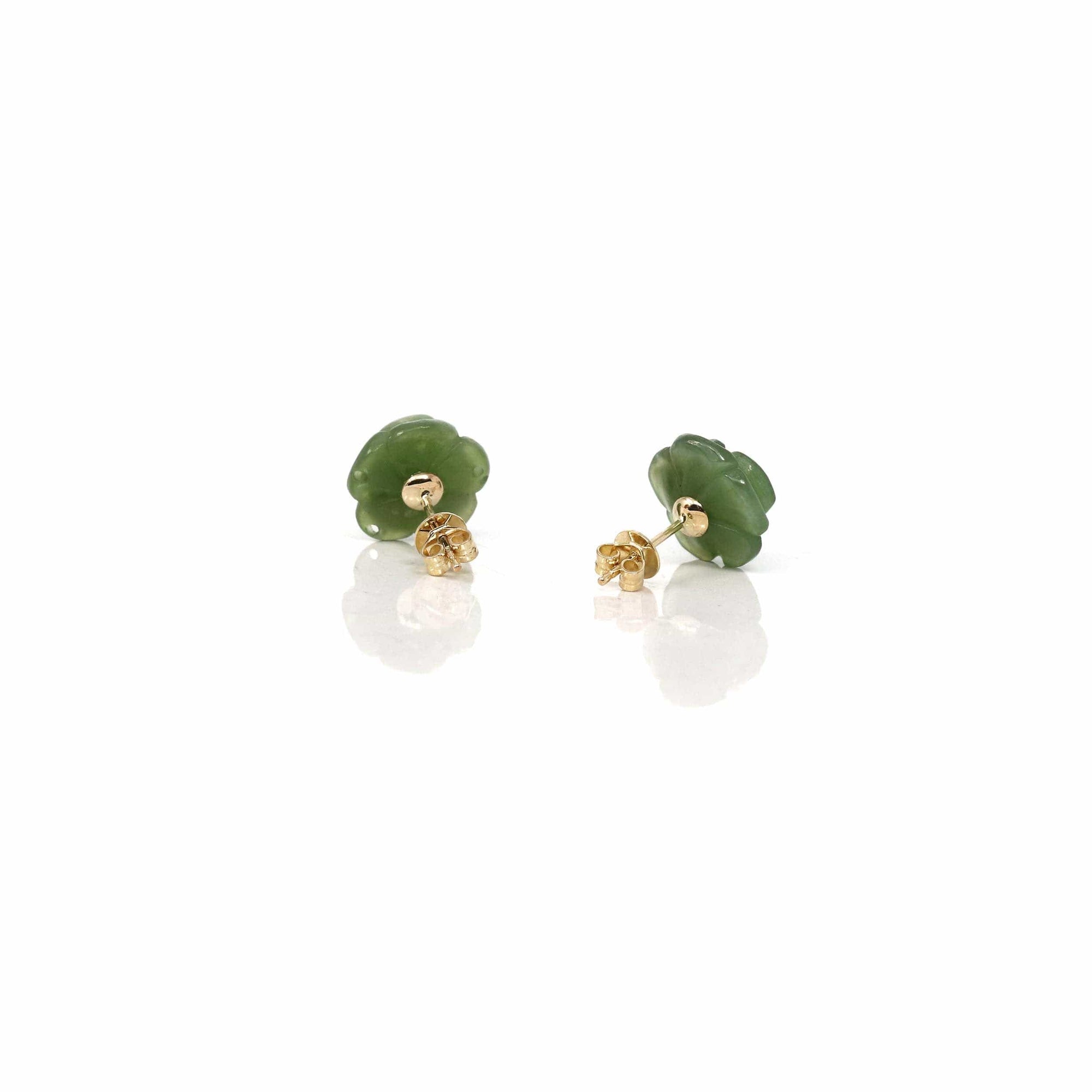 Baikalla Jewelry Gold Jade Earrings Copy of Baikalla™ &quot;Rose Flowers&quot; 18k Solid Gold Real Green Jade Rose Flower Earrings