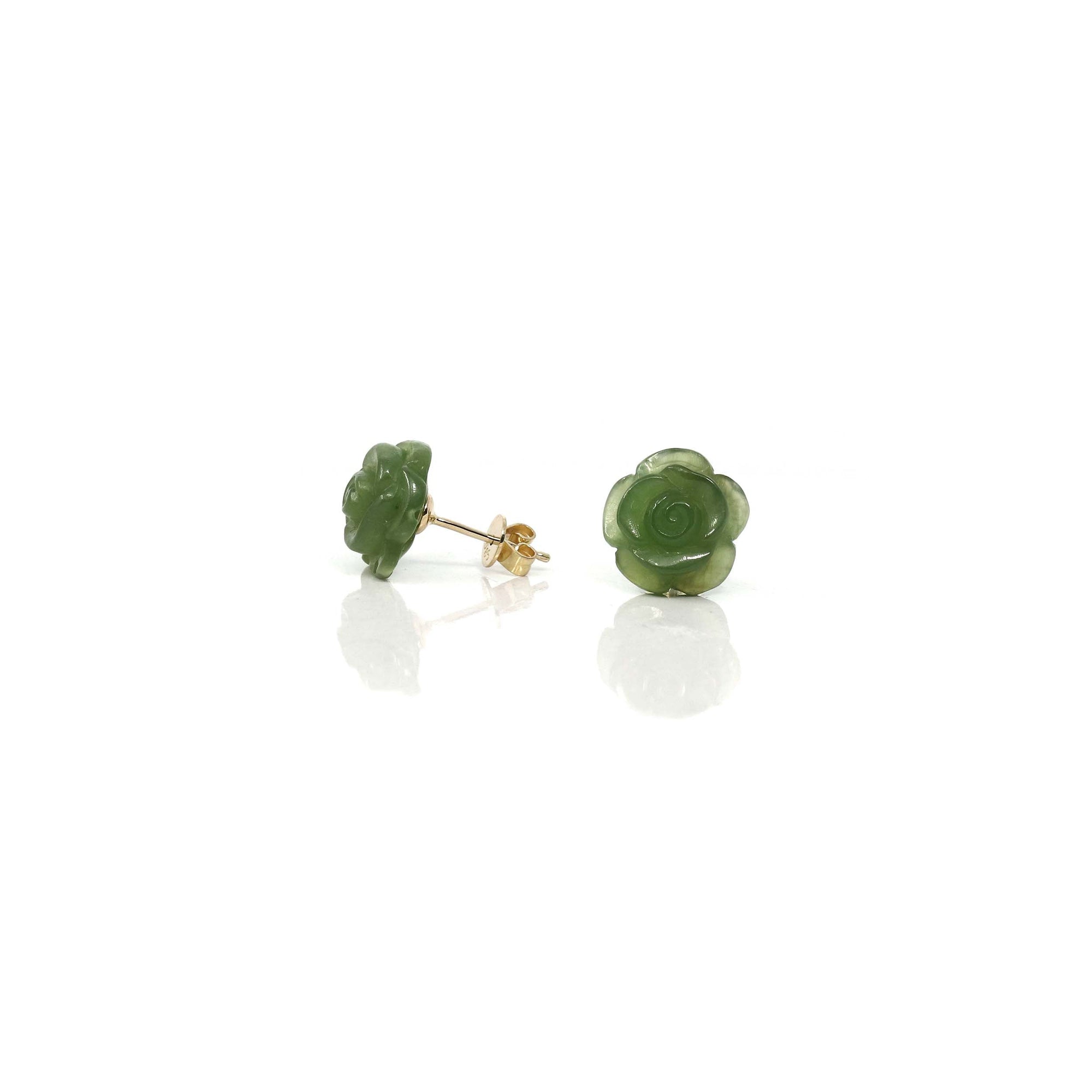 Baikalla Jewelry Gold Jade Earrings Copy of Baikalla™ &quot;Rose Flowers&quot; 14k Solid Gold High-end Real Green Jade Rose Flower Earrings