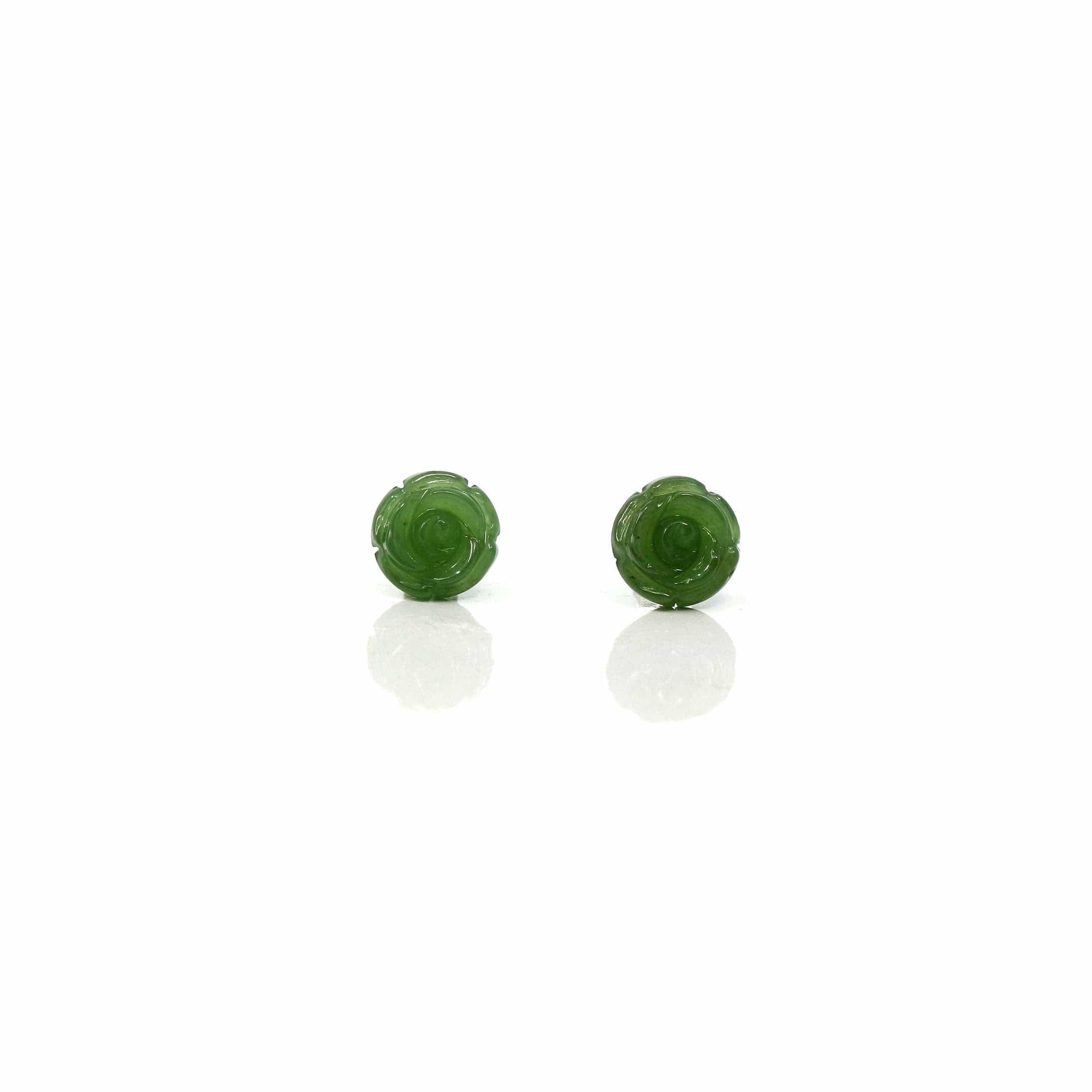 Baikalla Jewelry Gold Jade Earrings Copy of Baikalla™ "Rose Flowers" 18k Solid Gold Real Green Jade Rose Flower Earrings