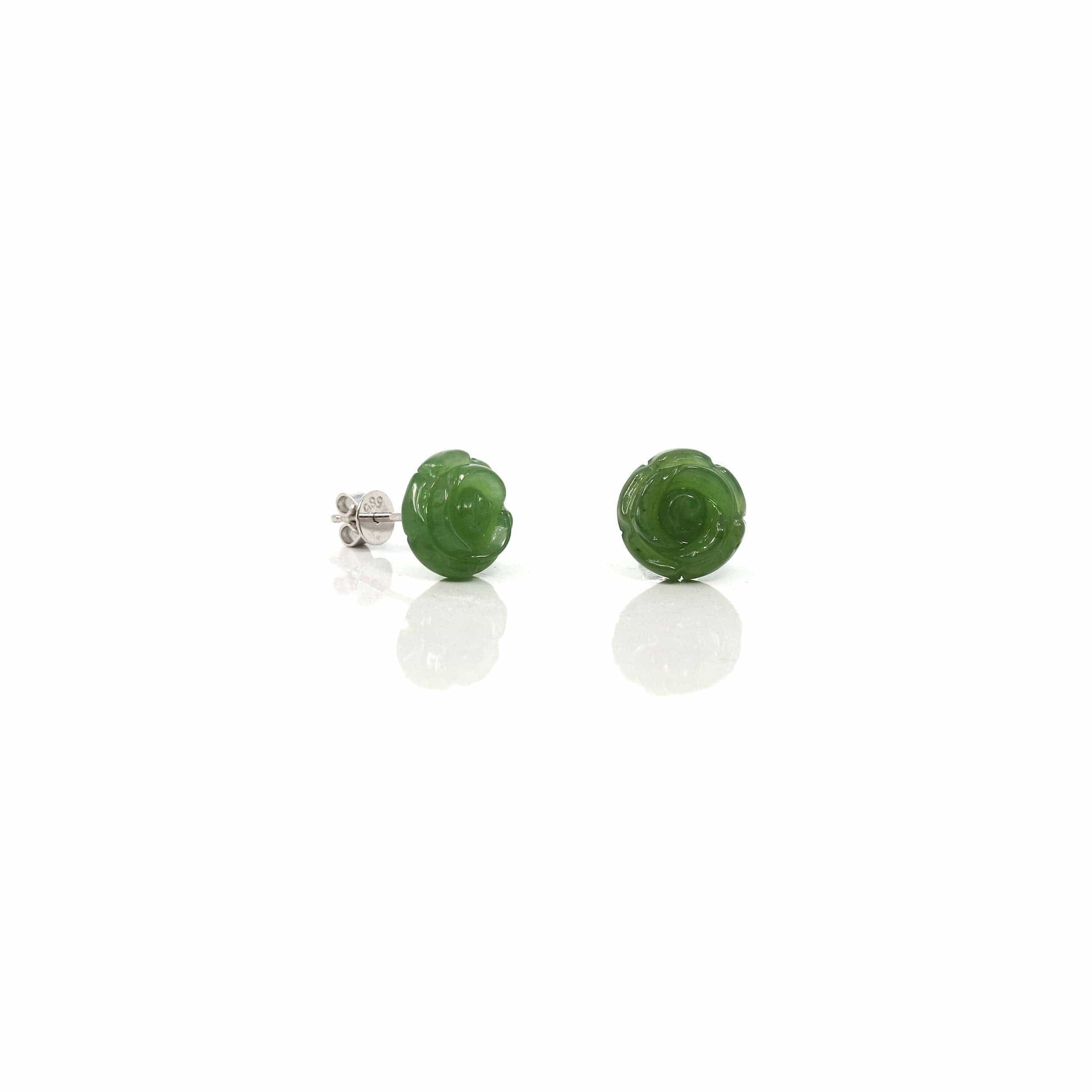 Baikalla Jewelry Gold Jade Earrings Copy of Baikalla™ &quot;Rose Flowers&quot; 18k Solid Gold Real Green Jade Rose Flower Earrings