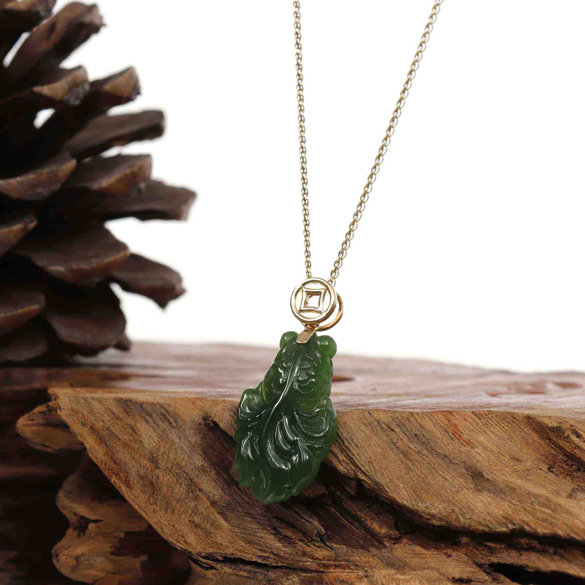 Baikalla Jewelry Gold Jade Necklace Copy of Copy of Baikalla™ : " GoldFish " 18k Yellow Gold Genuine Nephrite Green Jade Pendant Necklace