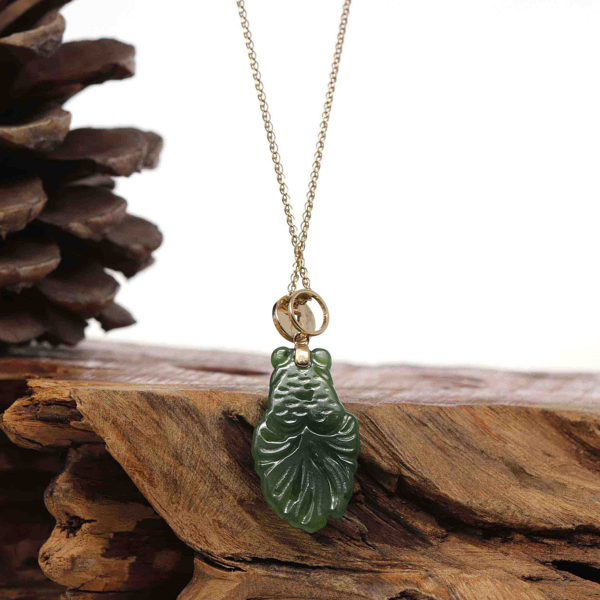 Baikalla Jewelry Gold Jade Necklace Copy of Copy of Baikalla™ : " GoldFish " 18k Yellow Gold Genuine Nephrite Green Jade Pendant Necklace