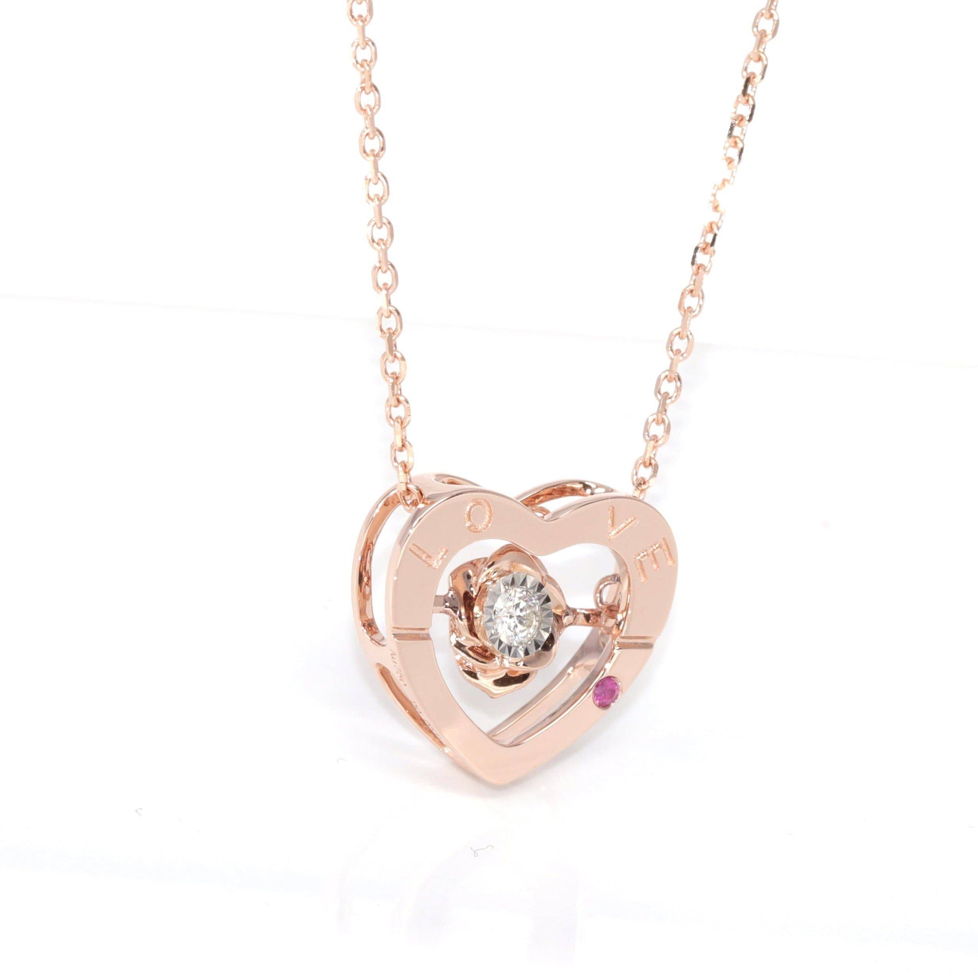 Baikalla Jewelry 18k Gold Ruby & Diamond Pendant Necklace Baikalla™ Love Collection 18K Rose Gold Genuine Red Ruby & Diamond Necklace