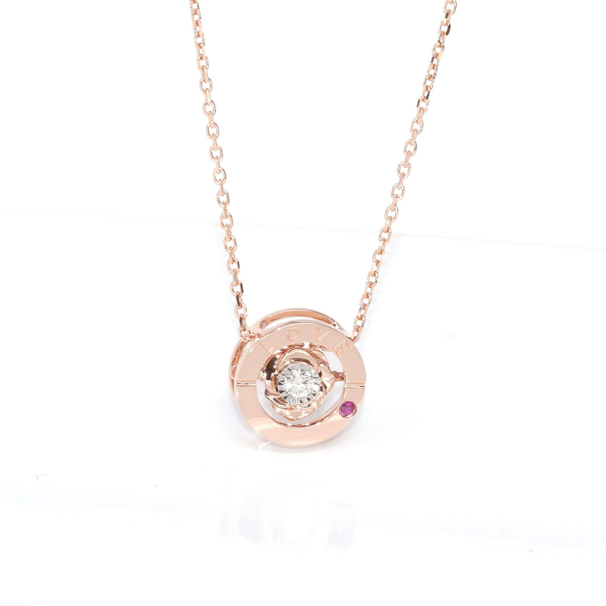 Baikalla Jewelry Baikalla™ Love Collection 18K Rose Gold Genuine Red Ruby &amp; Diamond Round Rose Flower Love Necklace