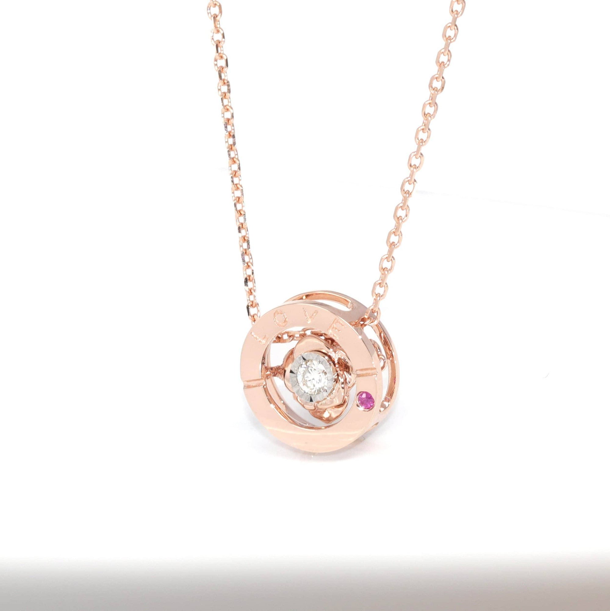 Baikalla Jewelry Baikalla™ Love Collection 18K Rose Gold Genuine Red Ruby & Diamond Round Rose Flower Love Necklace