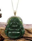 Baikalla Jewelry Gold Jade Buddha Pendant Only Baikalla™ "Laughing Buddha" Large 18k Yellow Gold Genuine Nephrite Green Jade with Diamonds Buddha Pendant Necklace High-end Collectable