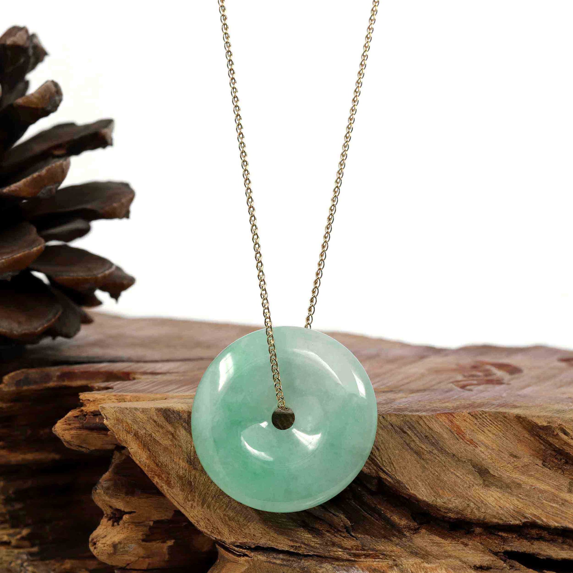 Baikalla Jewelry Jade Pendant Necklace Baikalla &quot;Good Luck Button&quot; Necklace Green Jadeite Jade Lucky Ping An Kou Pendant