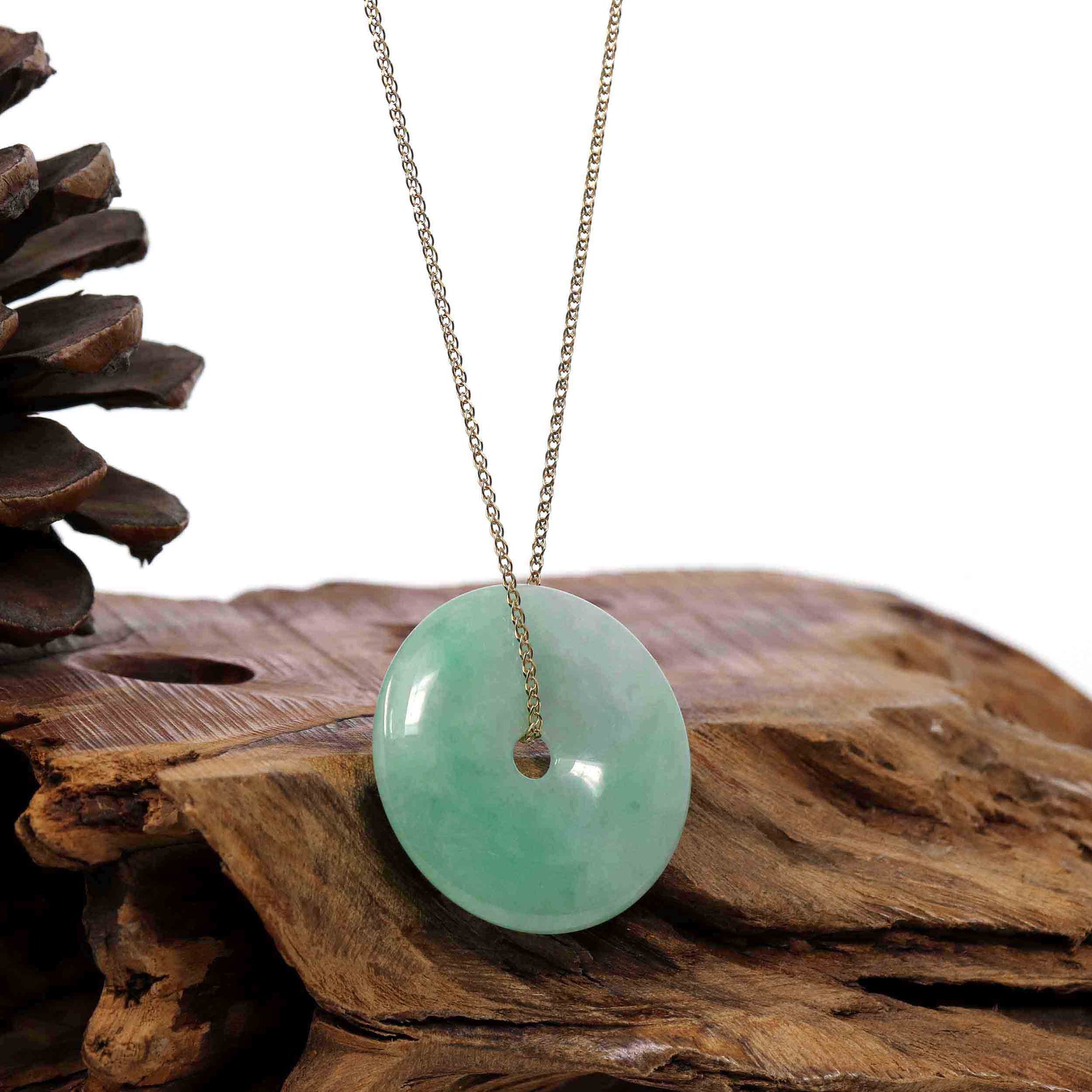 Baikalla Jewelry Jade Pendant Necklace Baikalla "Good Luck Button" Necklace Green Jadeite Jade Lucky Ping An Kou Pendant