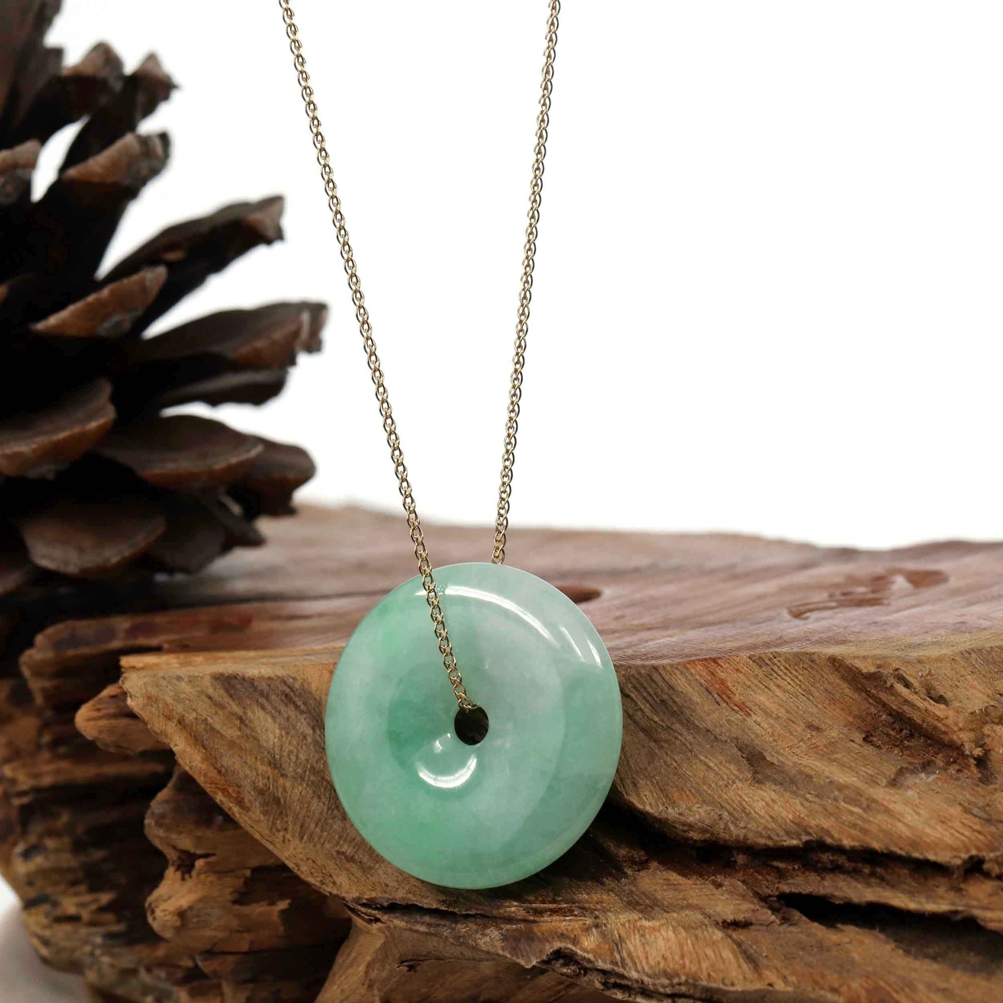 Baikalla Jewelry Jade Pendant Necklace Baikalla &quot;Good Luck Button&quot; Necklace Green Jadeite Jade Lucky Ping An Kou Pendant