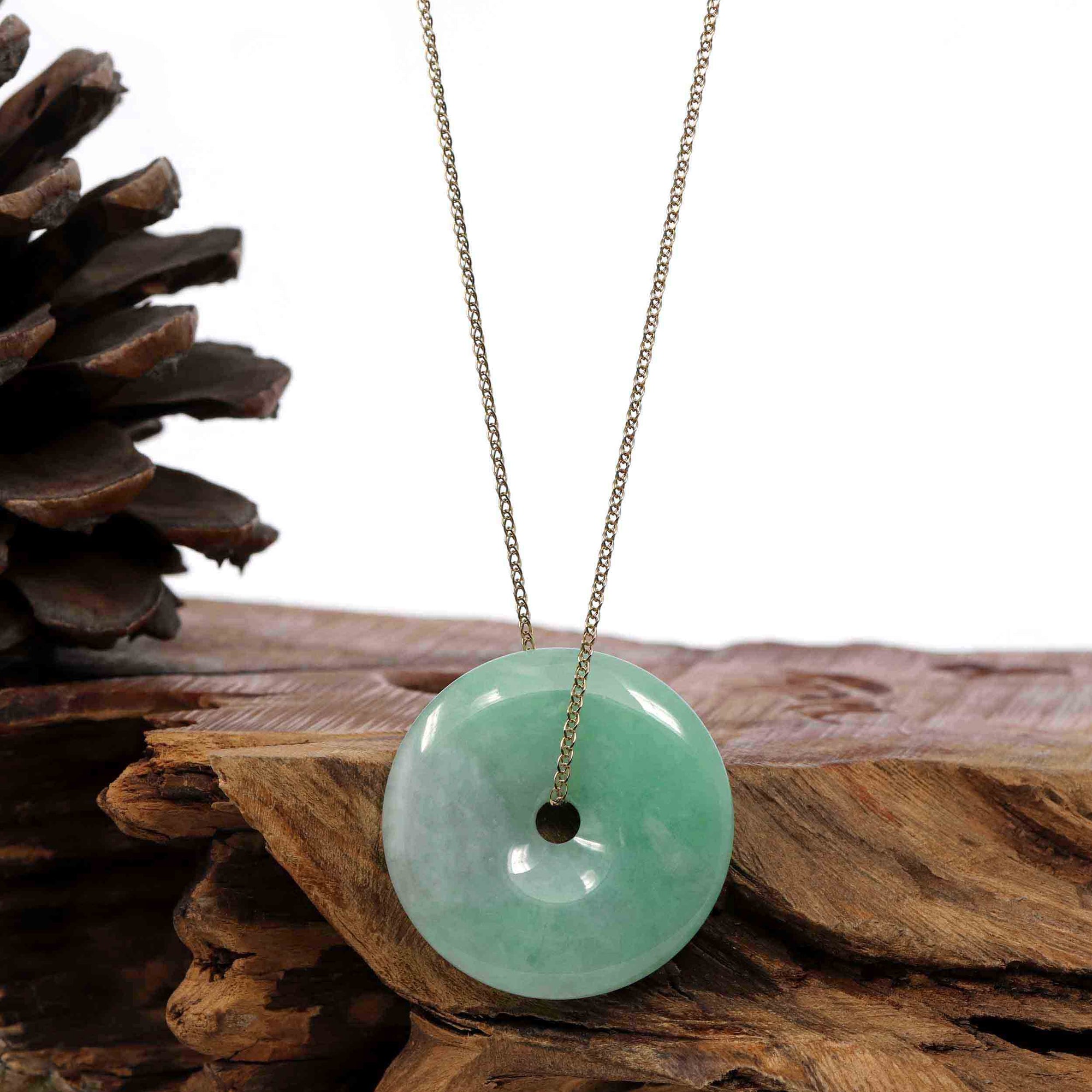 Baikalla Jewelry Jade Pendant Necklace Baikalla &quot;Good Luck Button&quot; Necklace Green Jadeite Jade Lucky Ping An Kou Pendant