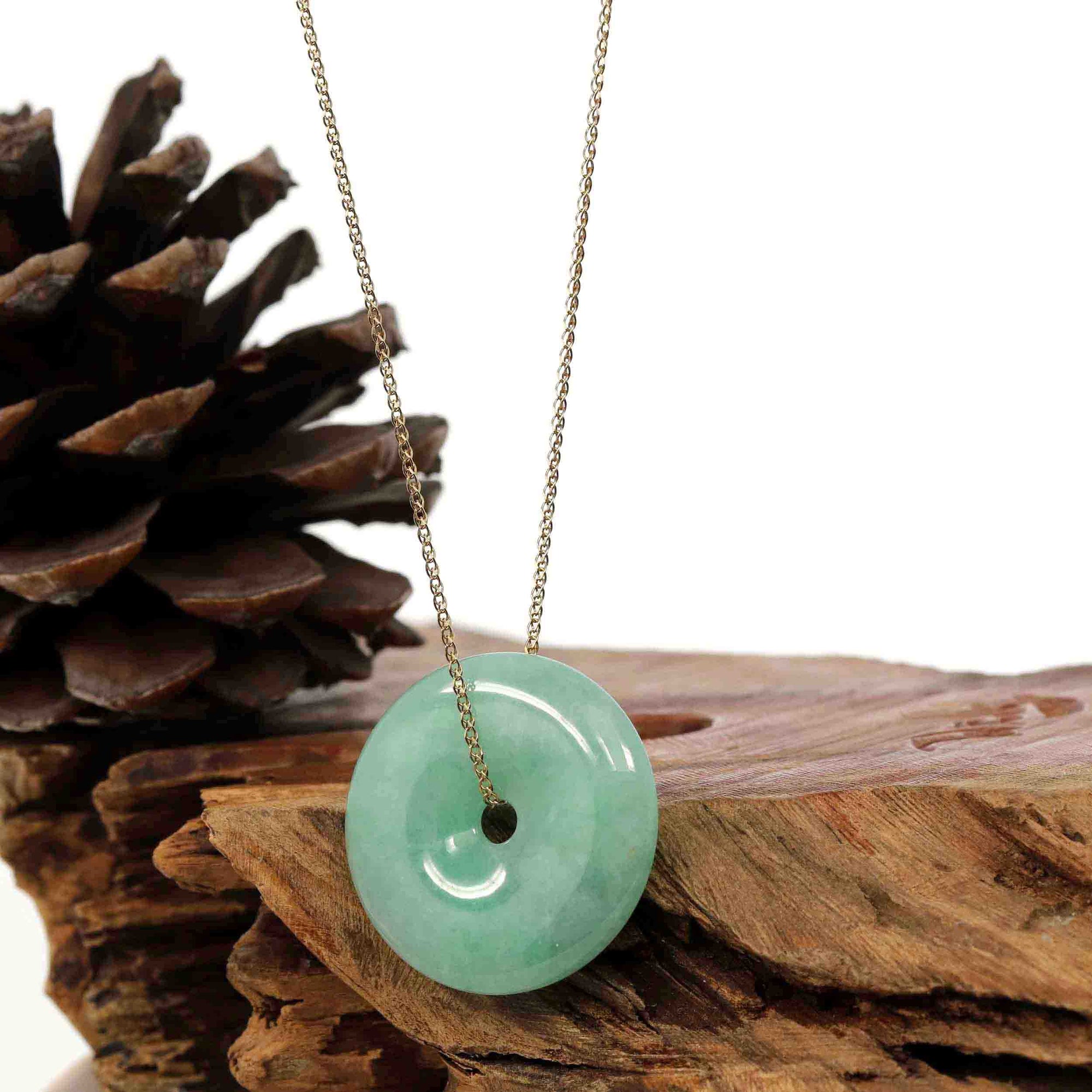 Baikalla Jewelry Jade Pendant Necklace Baikalla "Good Luck Button" Necklace Green Jadeite Jade Lucky Ping An Kou Pendant