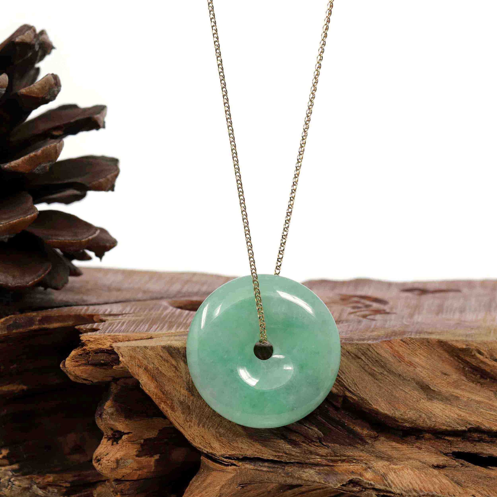 Baikalla Jewelry Jade Pendant Necklace Baikalla "Good Luck Button" Necklace Green Jadeite Jade Lucky Ping An Kou Pendant