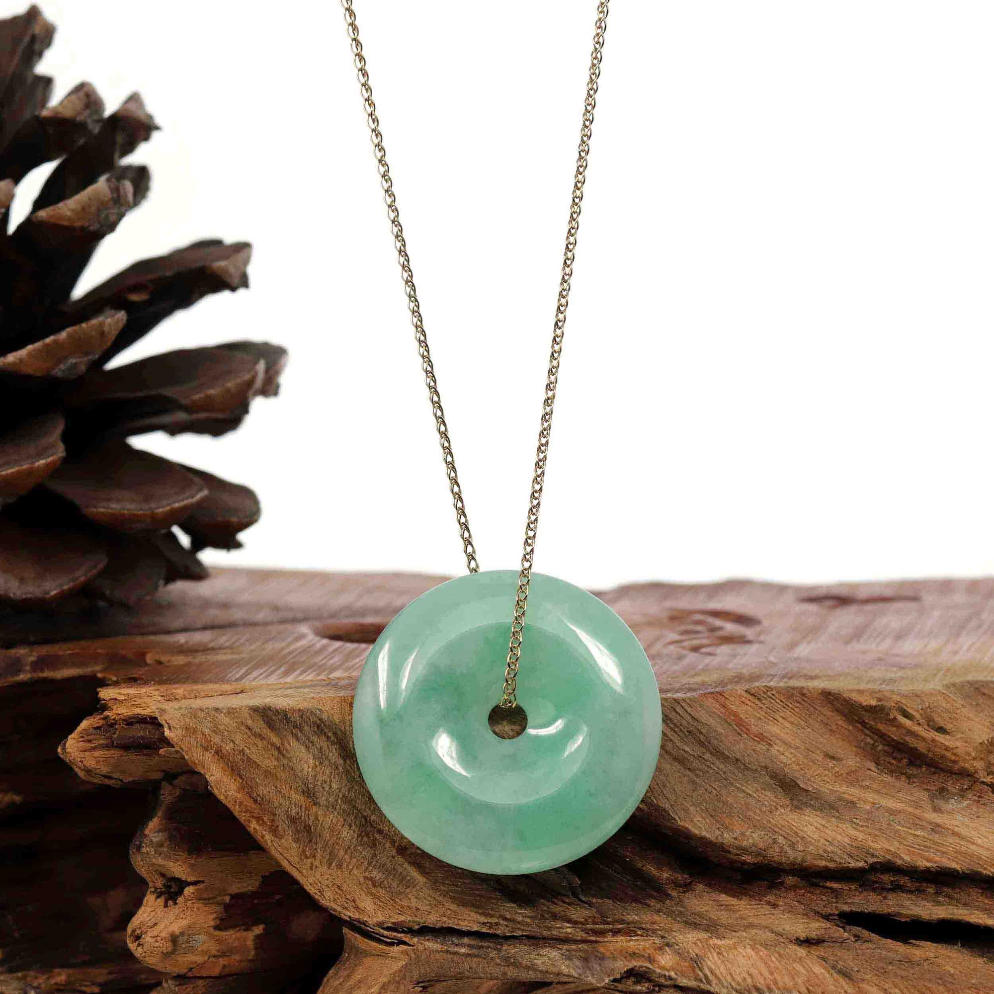 Baikalla Jewelry Jade Pendant Necklace Baikalla "Good Luck Button" Necklace Green Jadeite Jade Lucky Ping An Kou Pendant