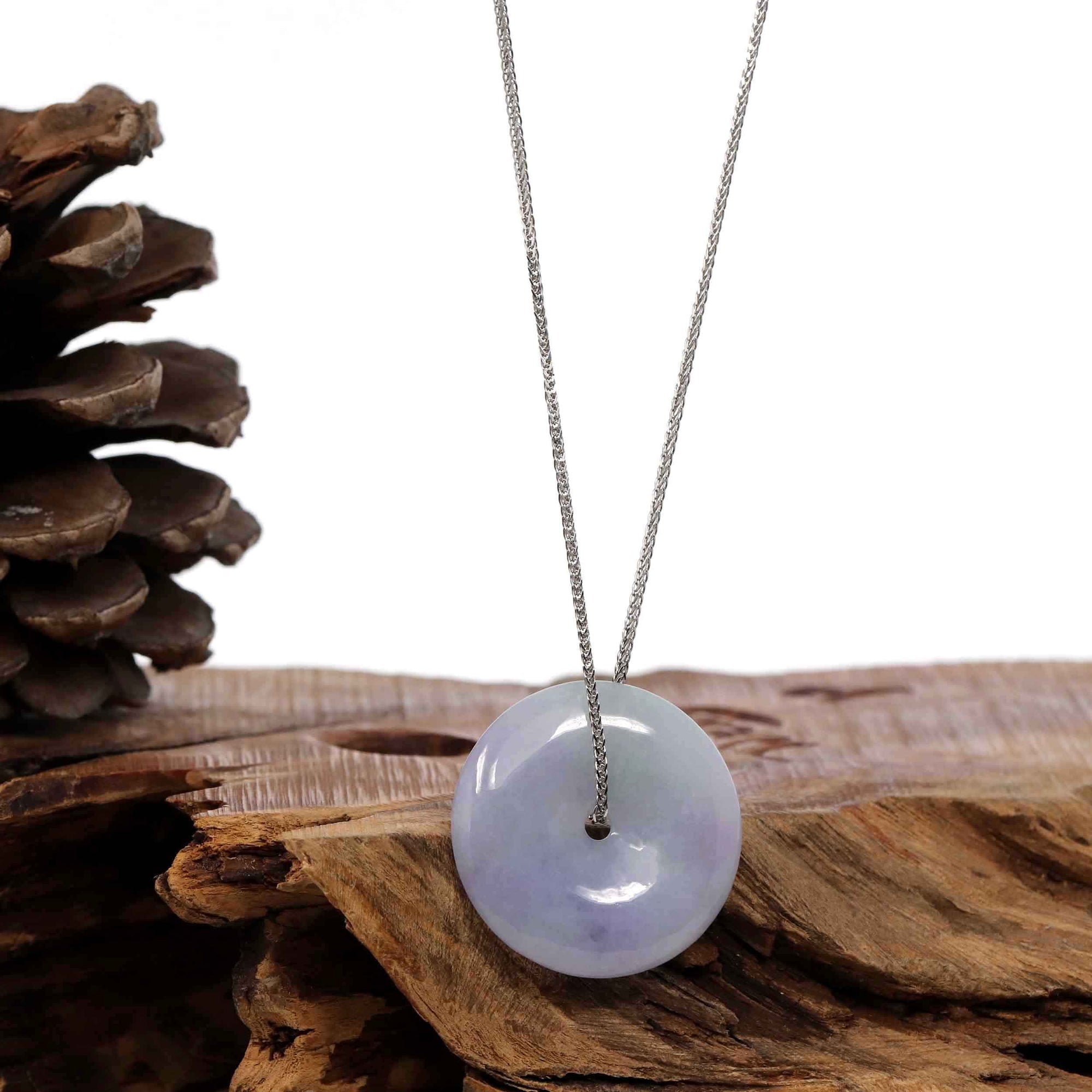 Baikalla Jewelry Jade Pendant Necklace "Good Luck Button" Necklace Lavender Jadeite Jade Lucky Ping An Kou Necklace