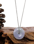 Baikalla Jewelry Jade Pendant Necklace "Good Luck Button" Necklace Lavender Jadeite Jade Lucky Ping An Kou Necklace