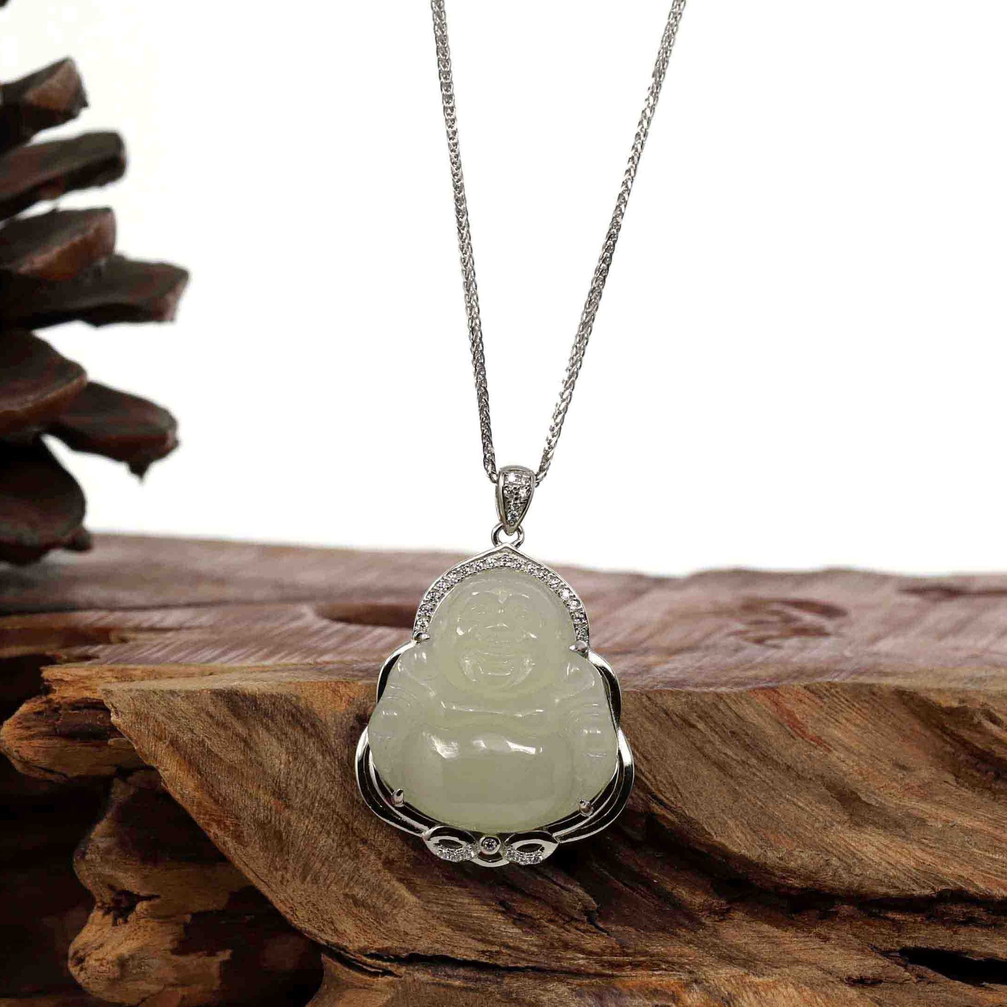 Baikalla Jewelry Jade Pendant Baikalla™ "Laughing Buddha" Genuine Nephrite White Jade (high quality) Buddha Pendant Necklace