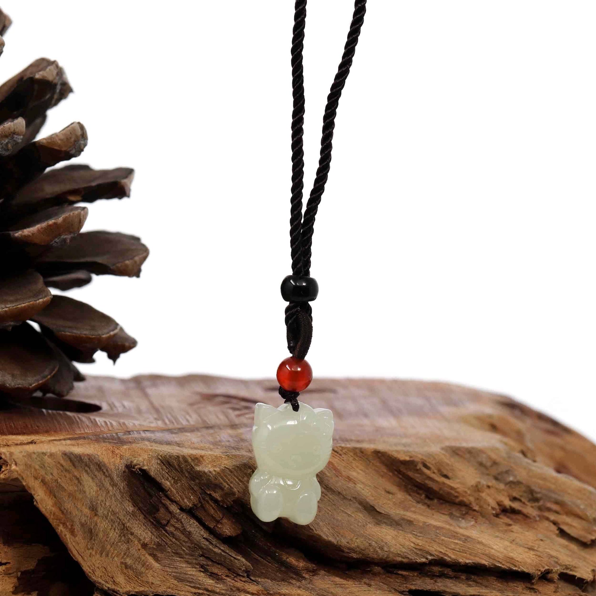 Baikalla Jewelry Jade Pendant Necklace Baikalla "Lucky Kitten" White Nephrite Jade Pendant Necklace