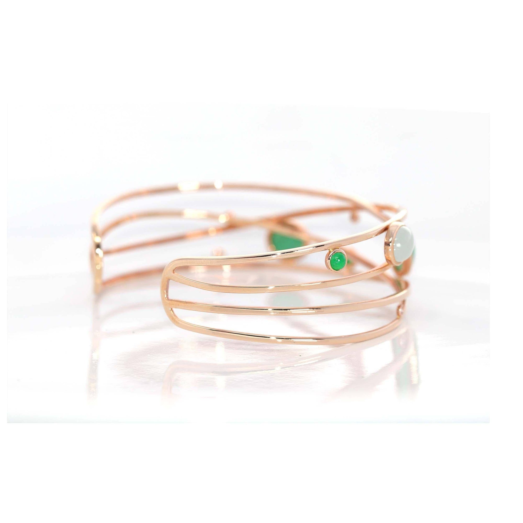 Baikalla Jewelry Gold Jade Bracelet 18k Rose Gold Oval Bracelet Bangle with Jadeite Jade & Diamonds