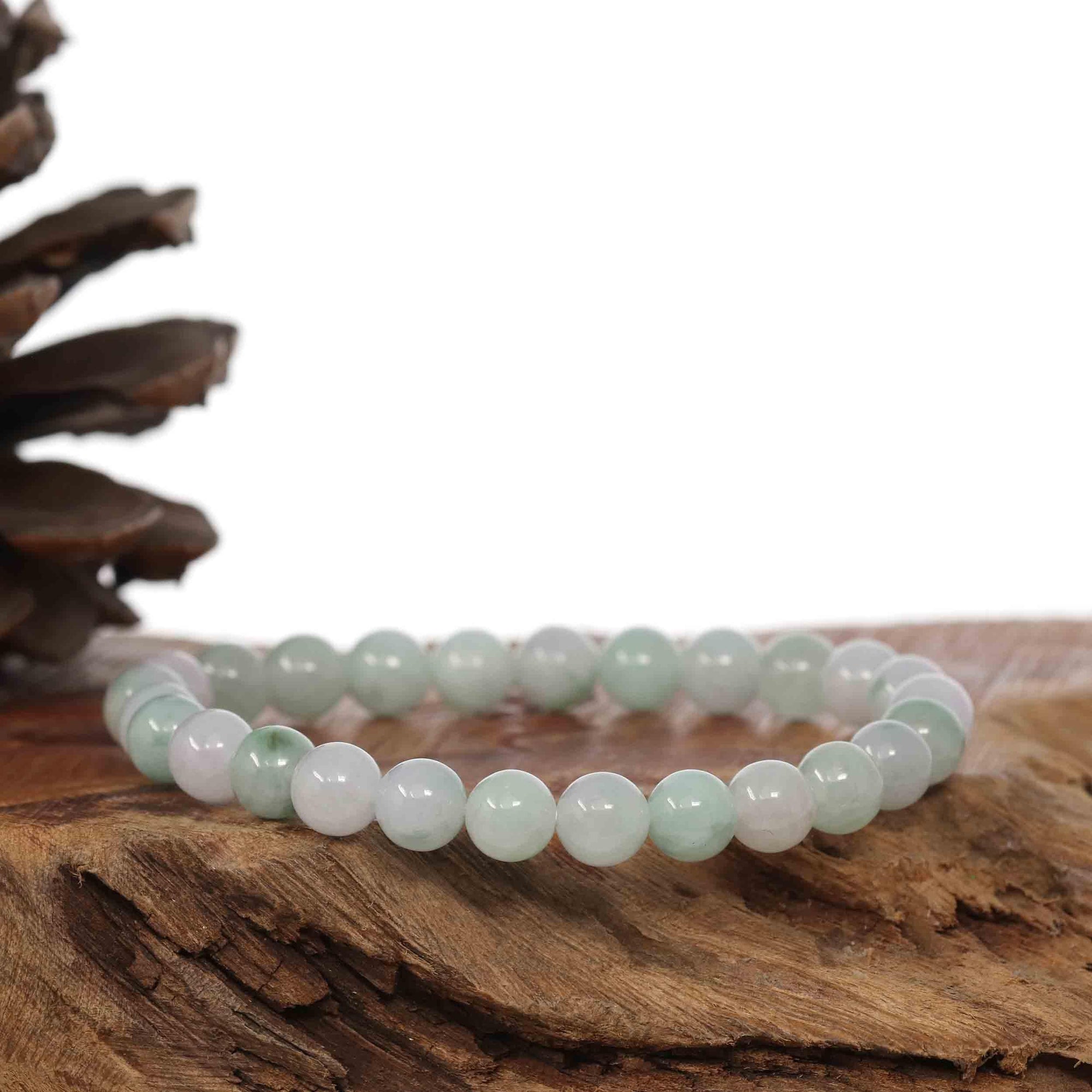 Baikalla Jewelry jade beads bracelet Jadeite Jade 7.5mm Round Ice Blue Green Beads Bracelet ( 7.5 mm )