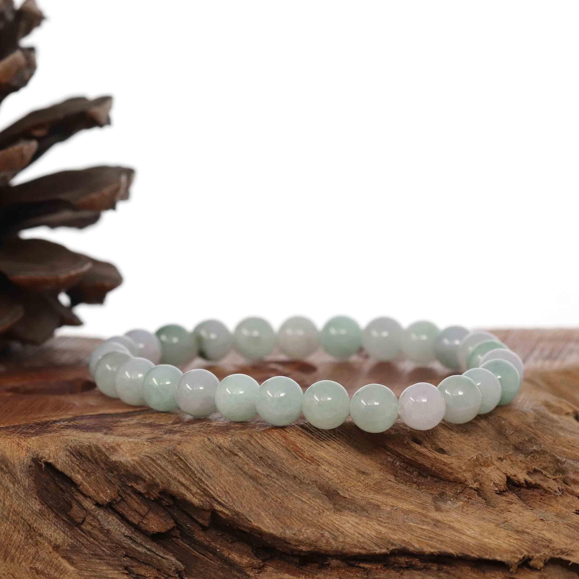 Baikalla Jewelry jade beads bracelet Jadeite Jade 7.5mm Round Ice Blue Green Beads Bracelet ( 7.5 mm )