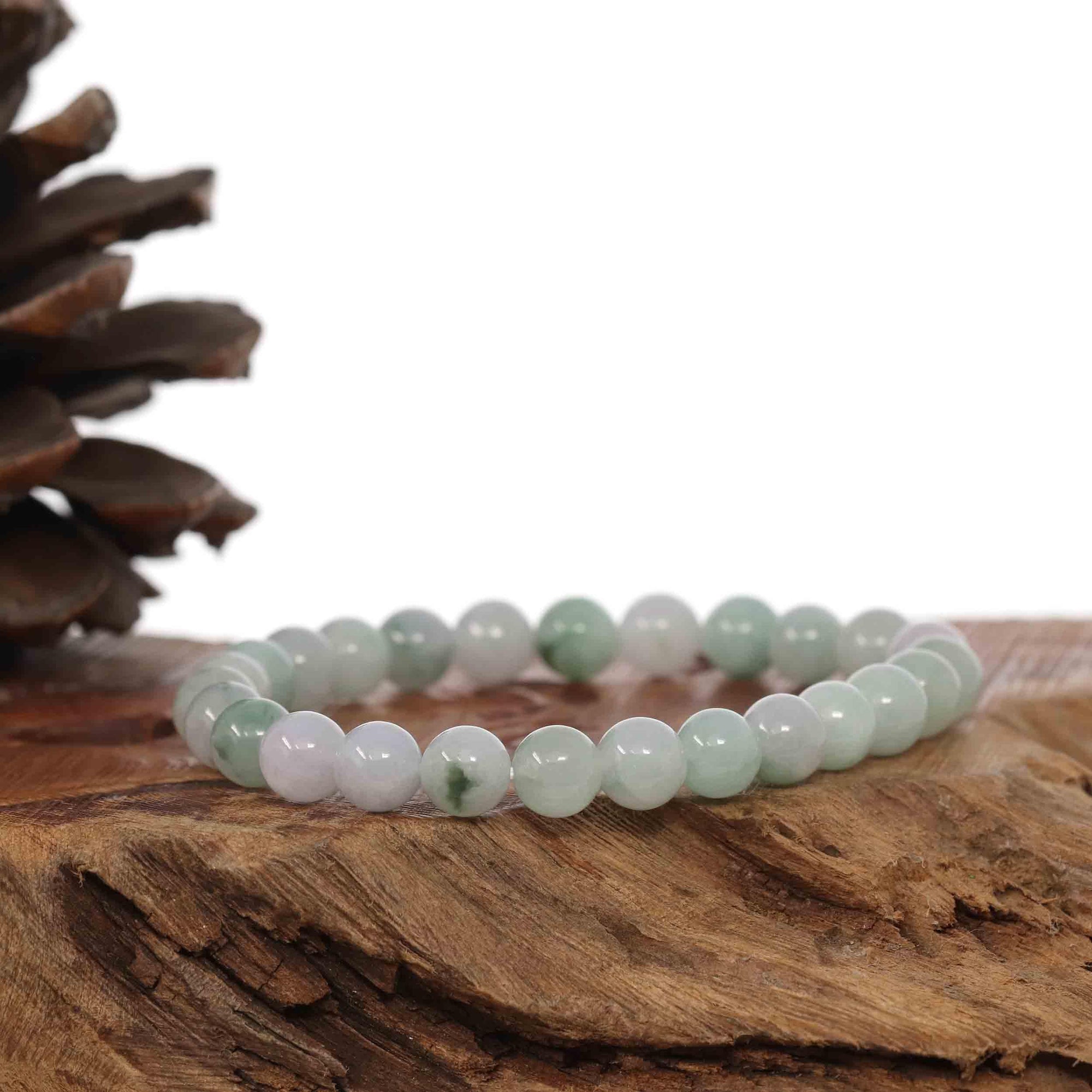 Baikalla Jewelry jade beads bracelet Jadeite Jade 7.5mm Round Ice Blue Green Beads Bracelet ( 7.5 mm )