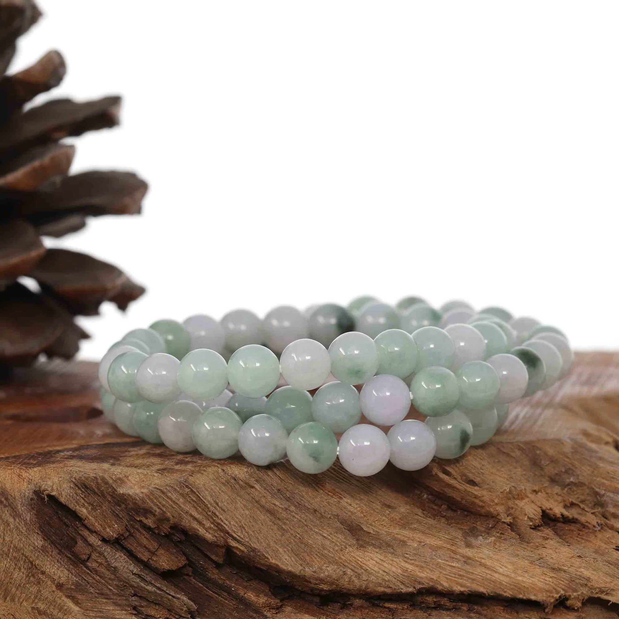 Baikalla Jewelry jade beads bracelet 6.5 inches Jadeite Jade 7.5mm Round Ice Blue Green Beads Bracelet ( 7.5 mm )