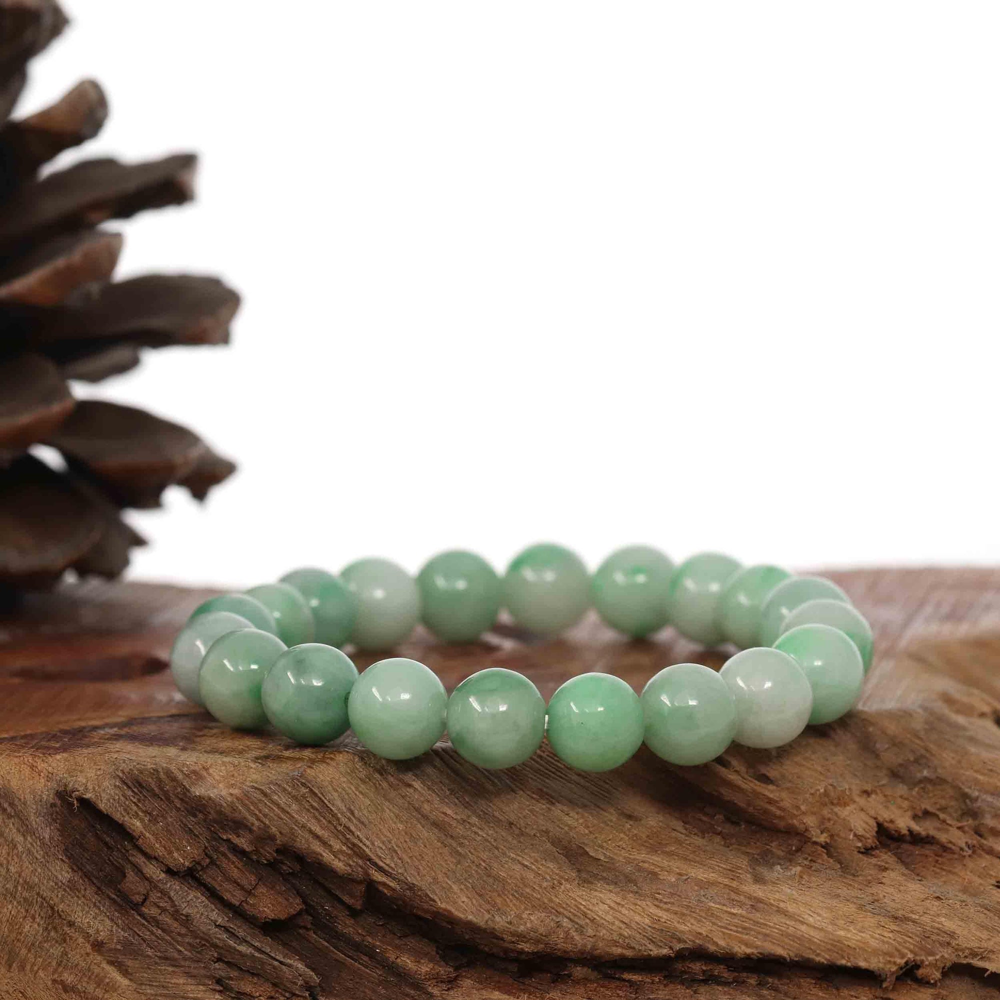 Baikalla Jewelry jade beads bracelet Jadeite Jade 9 mm Round Green Beads Bracelet ( 9 mm )