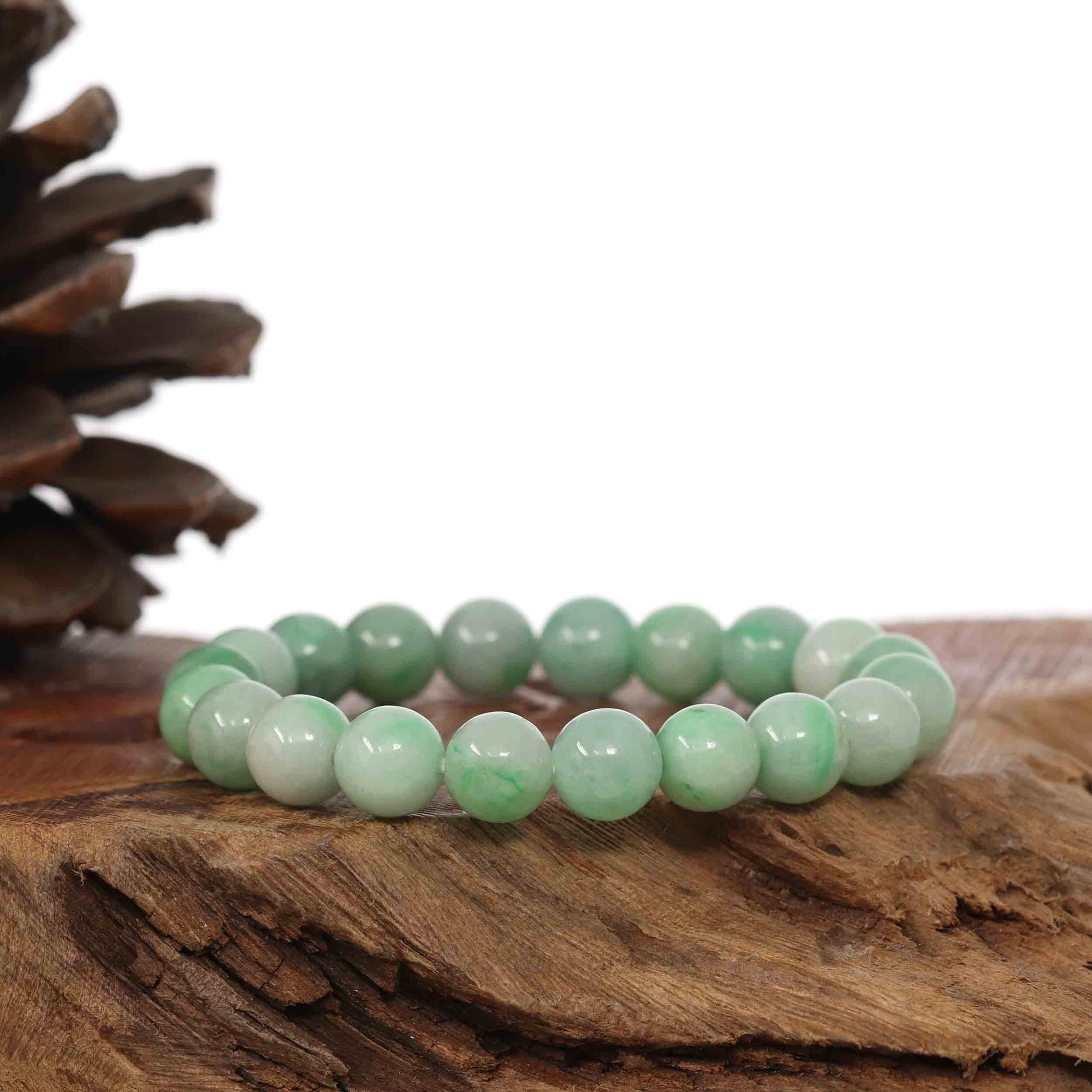 Baikalla Jewelry jade beads bracelet Jadeite Jade 9 mm Round Green Beads Bracelet ( 9 mm )